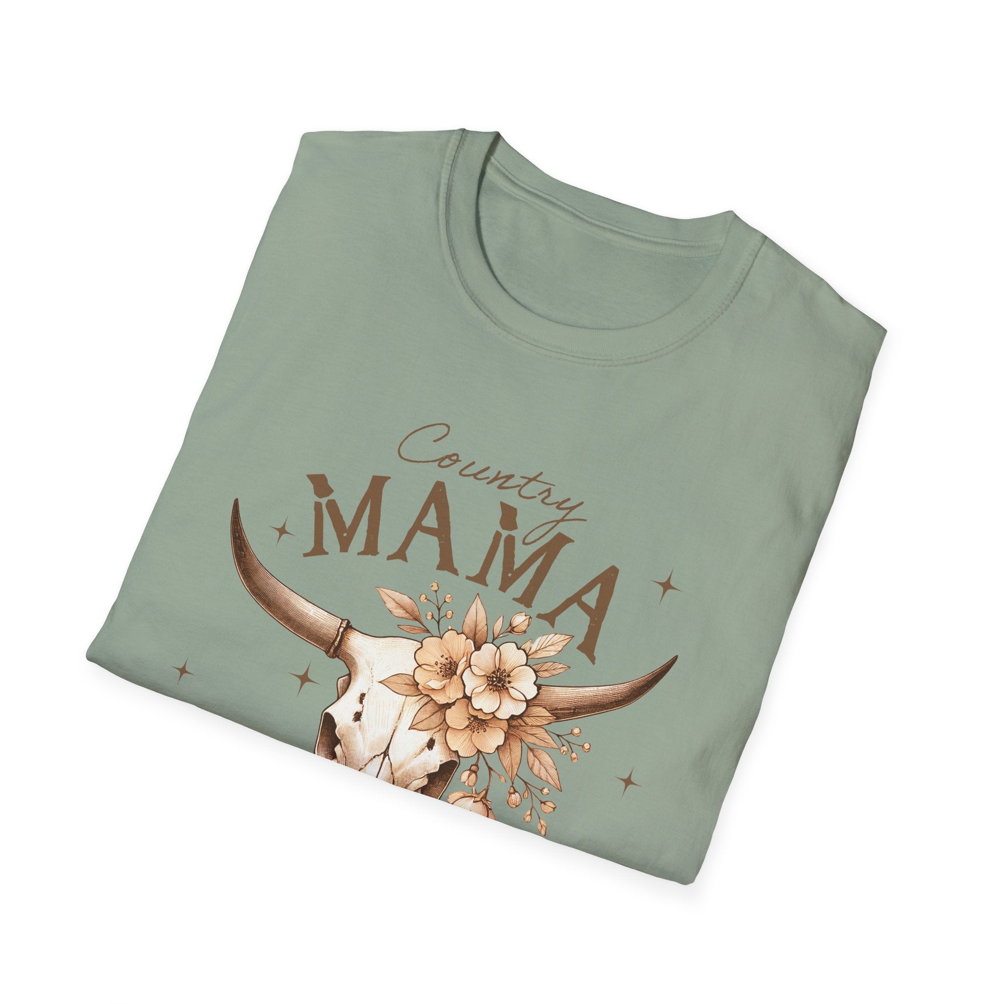Country Mama T-Shirt — Floral Longhorn Skull Graphic