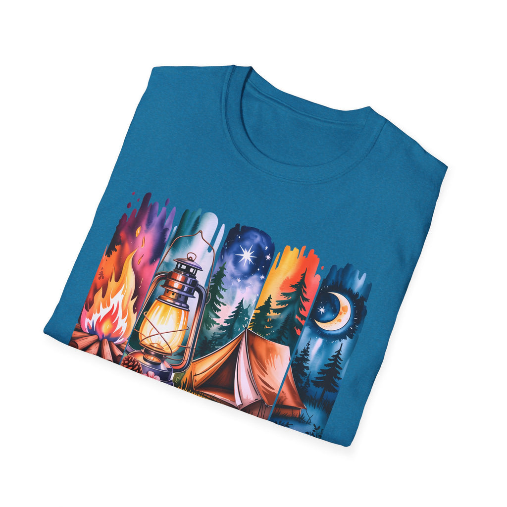 Camping Mode T-Shirt — Watercolor Campfire Lantern Tent Graphic Tee