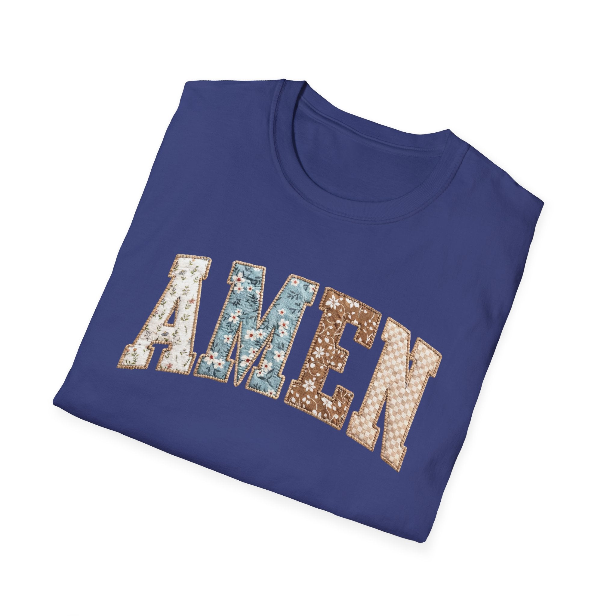 Amen Floral T-Shirt — Vintage Patchwork Faith Tee