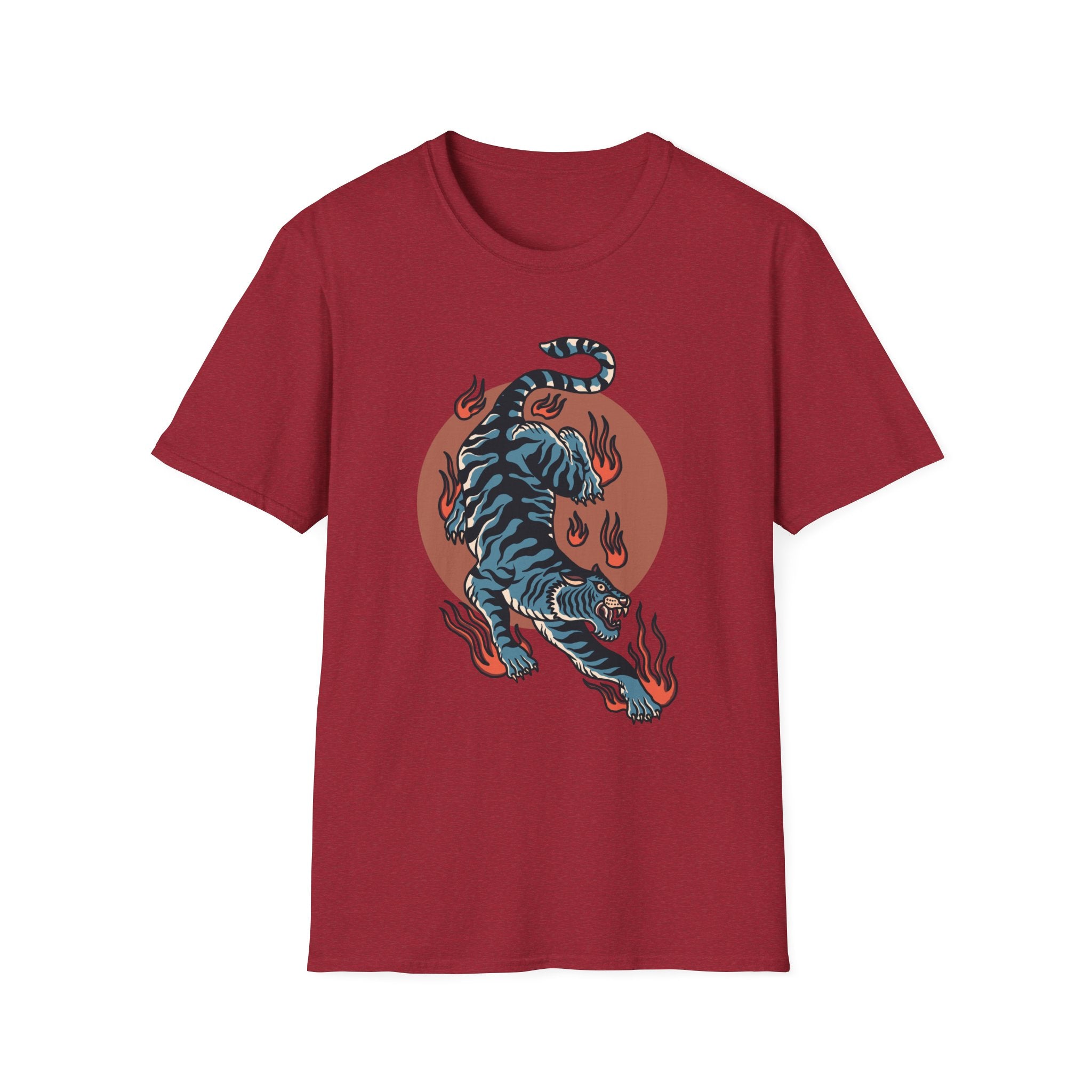 Tiger Blaze T-Shirt — Retro Flaming Tiger Graphic Tee