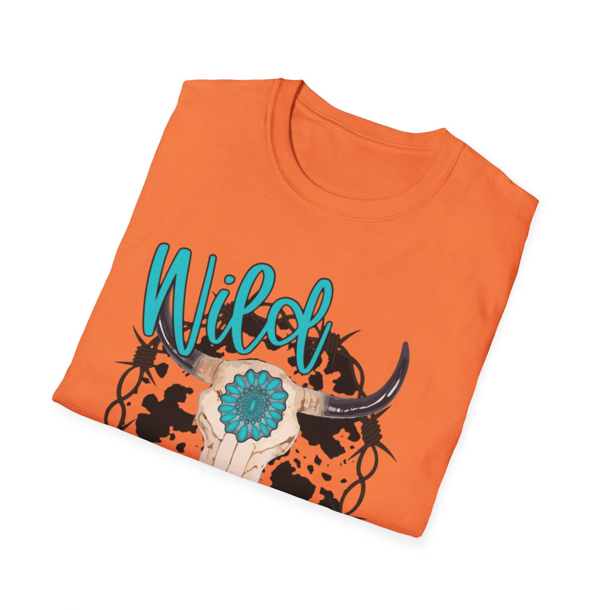 Wild & Free Cow Skull T-Shirt — Turquoise Boho Western Graphic Tee