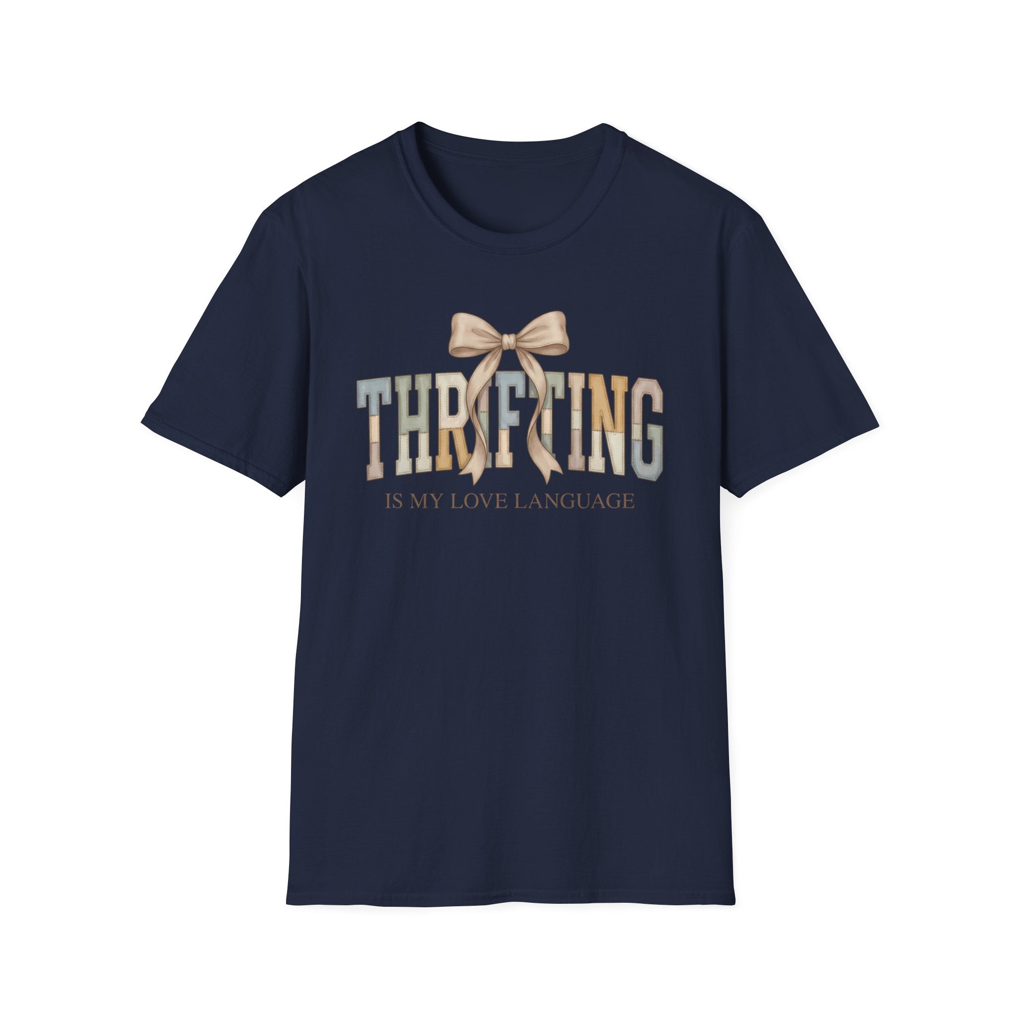 Thrifting Is My Love Language T-Shirt – Retro Bow Vintage Vibe Tee for Thrift Lovers