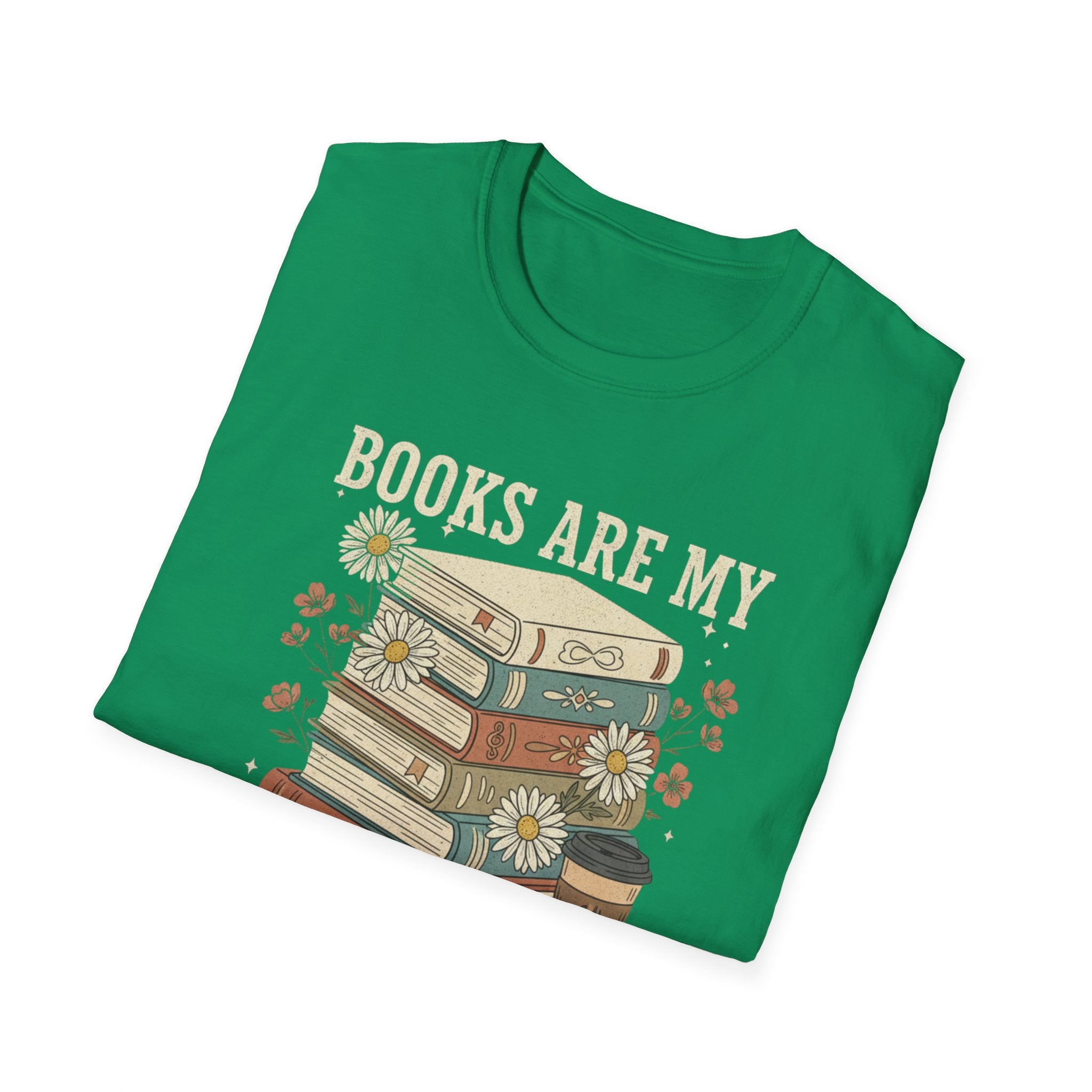 Books Are My Therapy T-Shirt — Stack of Books & Coffee Literary Tee