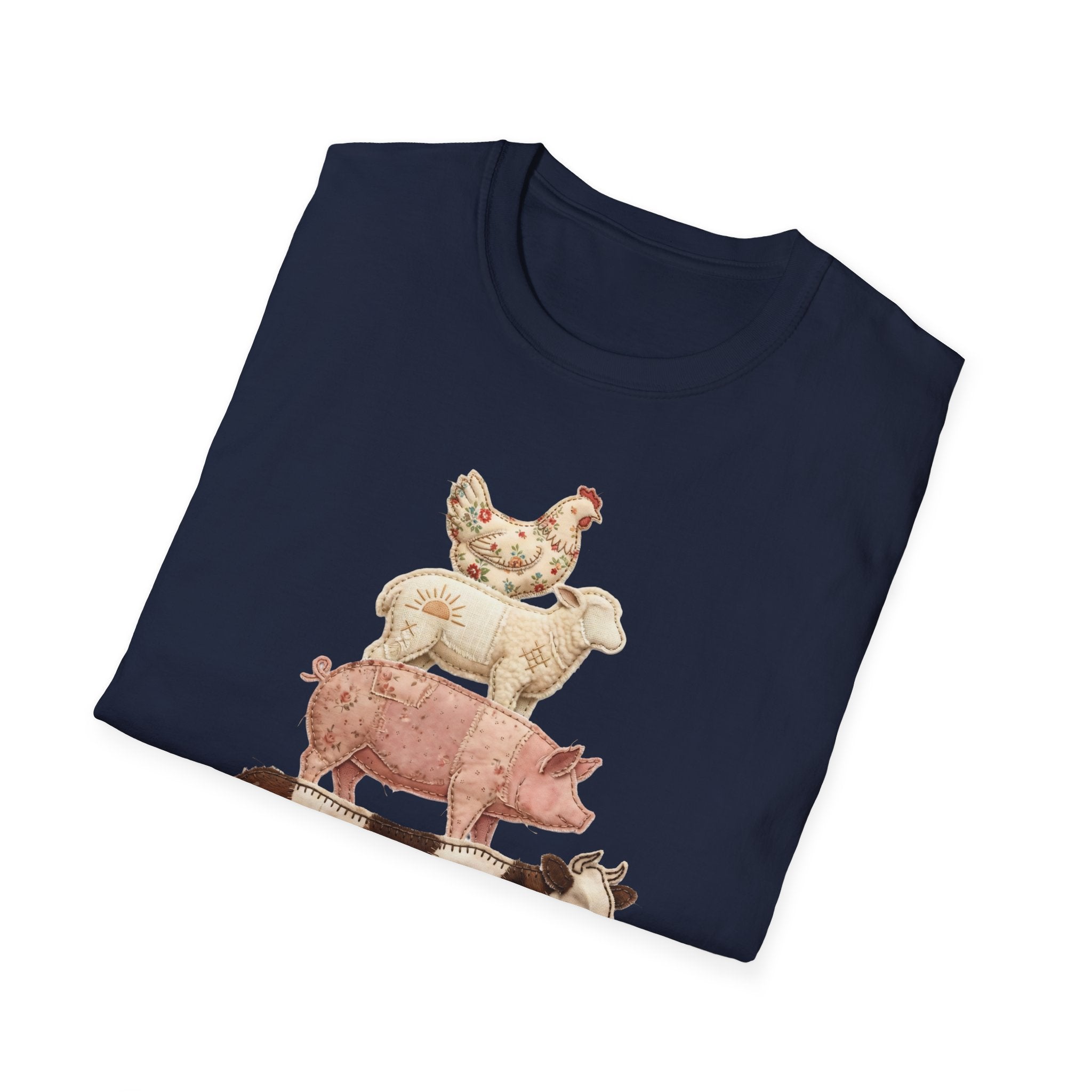 Farm Animal Stack T-Shirt — Vintage Cow, Pig, Sheep & Chicken Graphic Tee