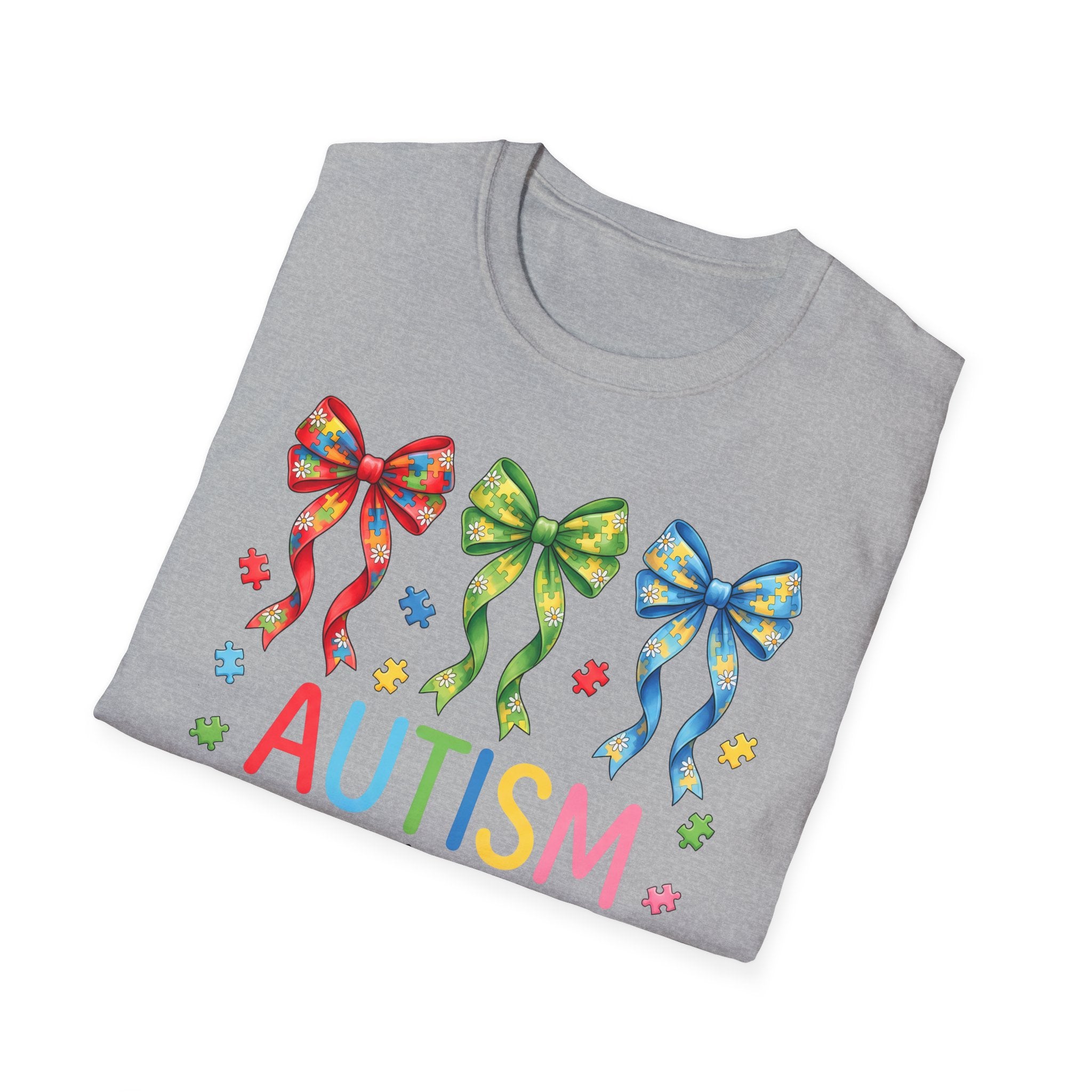 Autism Awareness T-Shirt — "Autism: Accept • Understand • Love" with Colorful Ribbon Bows
