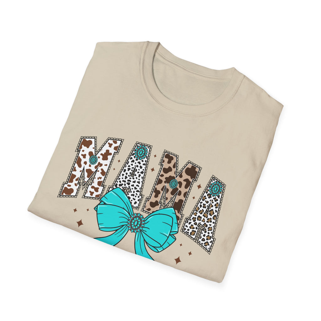 Mama Leopard Print Tee with Teal Bow – Cute Mother's Day Shirt