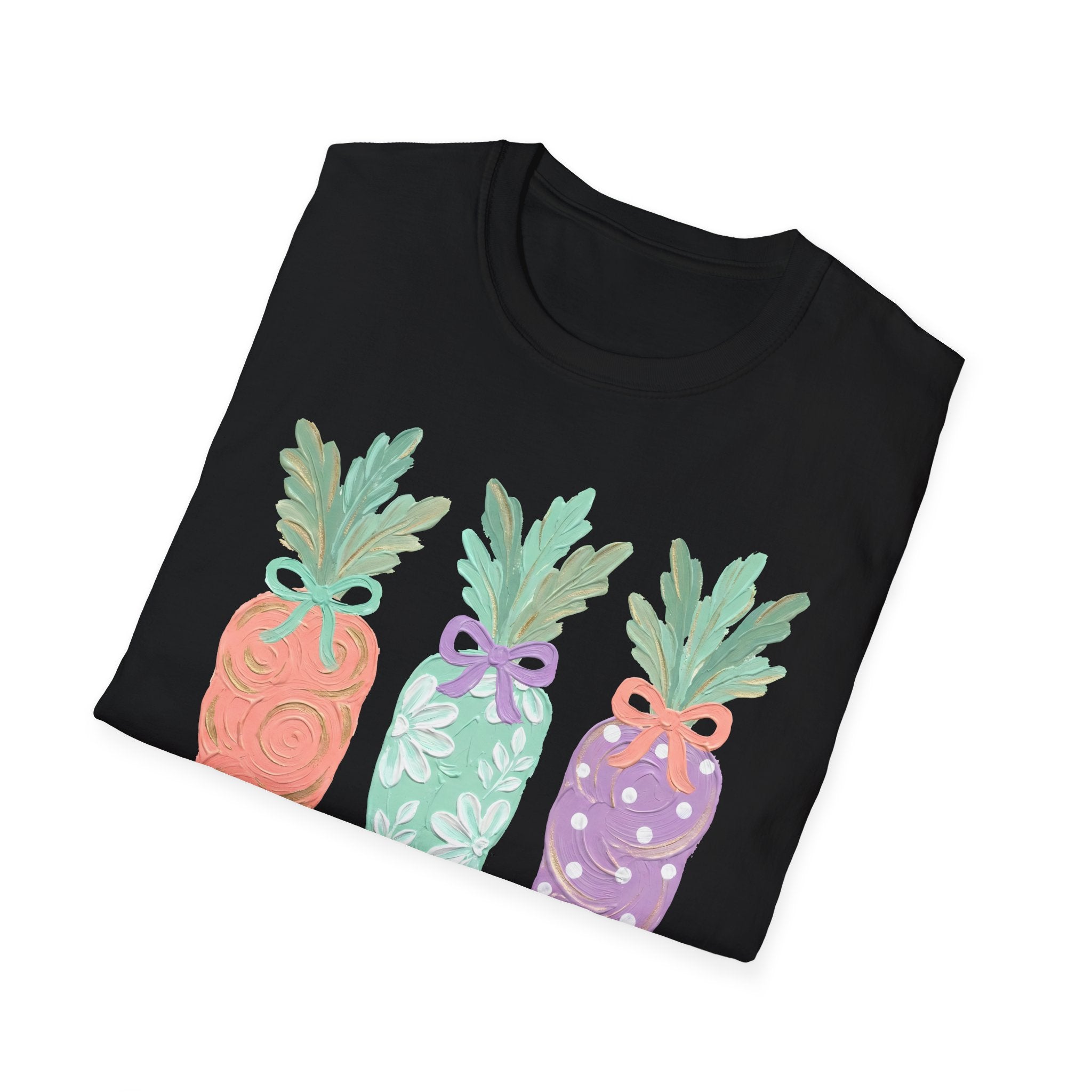 Carrot Trio Graphic T-Shirt — Pastel Floral Easter Tee