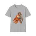 Chimpanzee with Stuffed Monkey T‑Shirt — Cute Baby Ape Holding Plush Tee