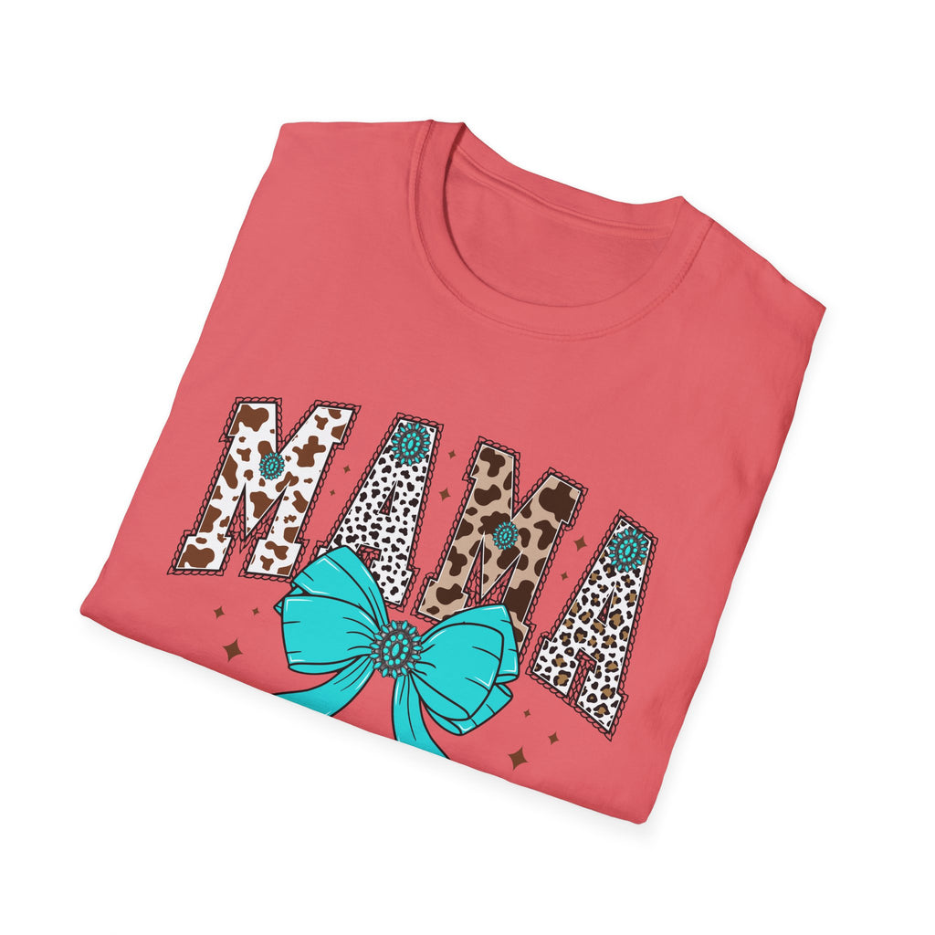 Mama Leopard Print Tee with Teal Bow – Cute Mother's Day Shirt