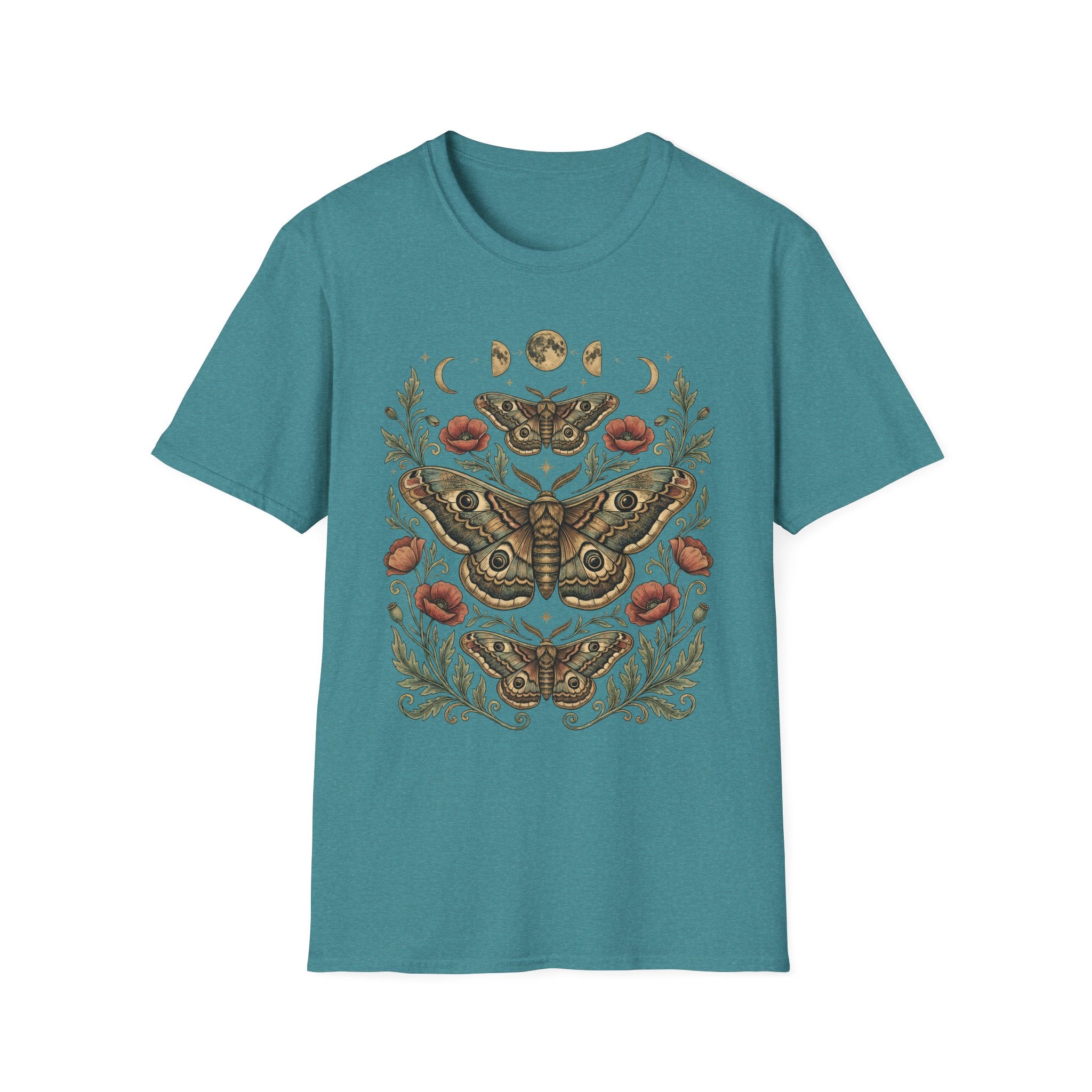 Moth & Moon Botanical T-Shirt — Vintage Poppy Moth Graphic Tee