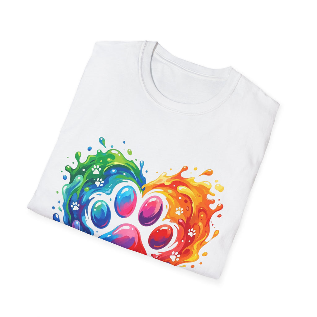 Rainbow Paw Heart T-Shirt — Colorful Pet Lover Tee