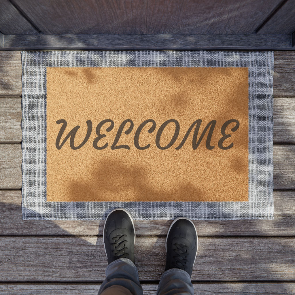 Welcome Coir Doormat — Natural Coconut Fiber Entry Mat with Script "WELCOME"