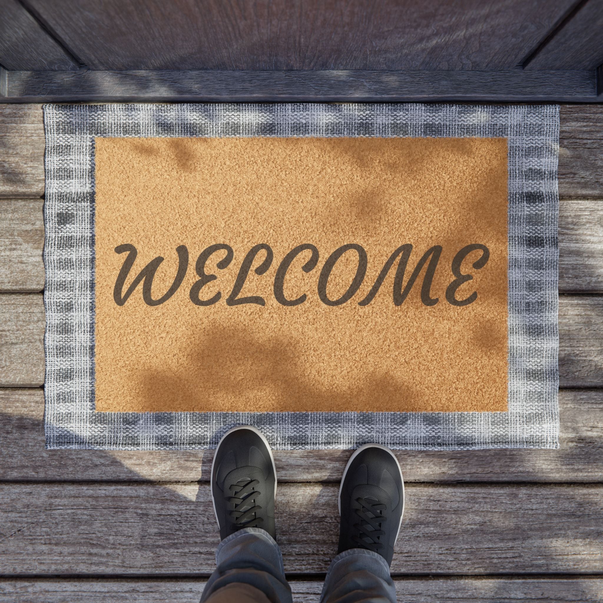Welcome Coir Doormat — Natural Coconut Fiber Entry Mat with Script "WELCOME"
