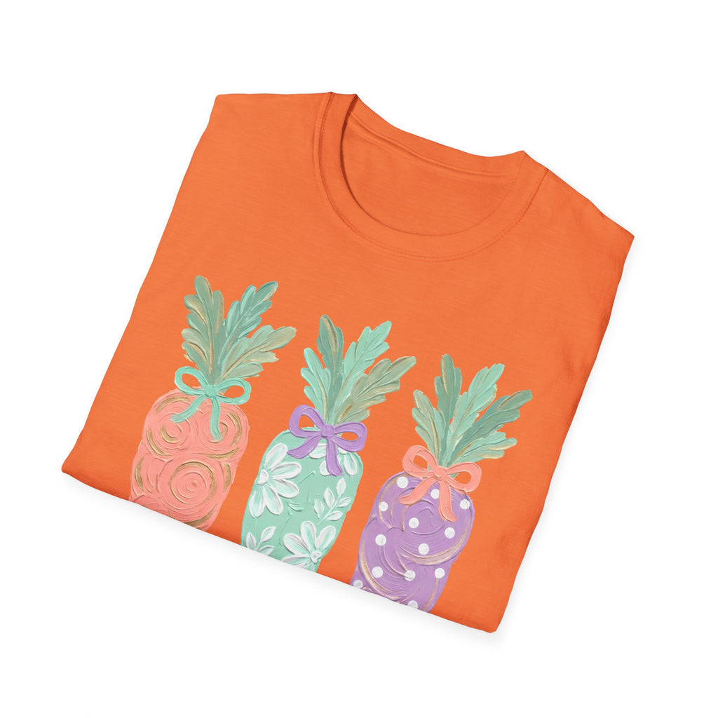 Carrot Trio Graphic T-Shirt — Pastel Floral Easter Tee