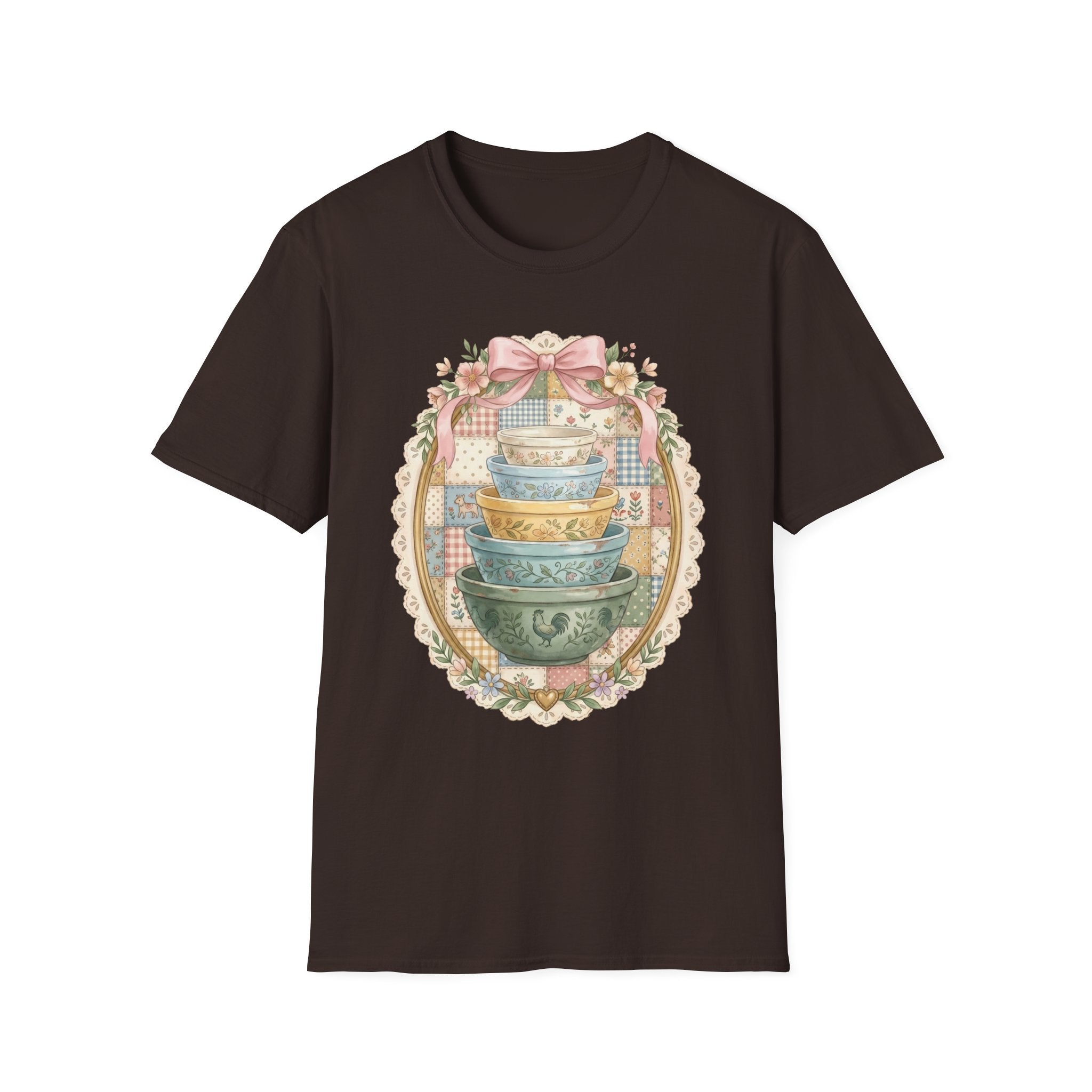 Vintage Mixing Bowls T-Shirt — Shabby Chic Kitchen Stack Graphic Tee