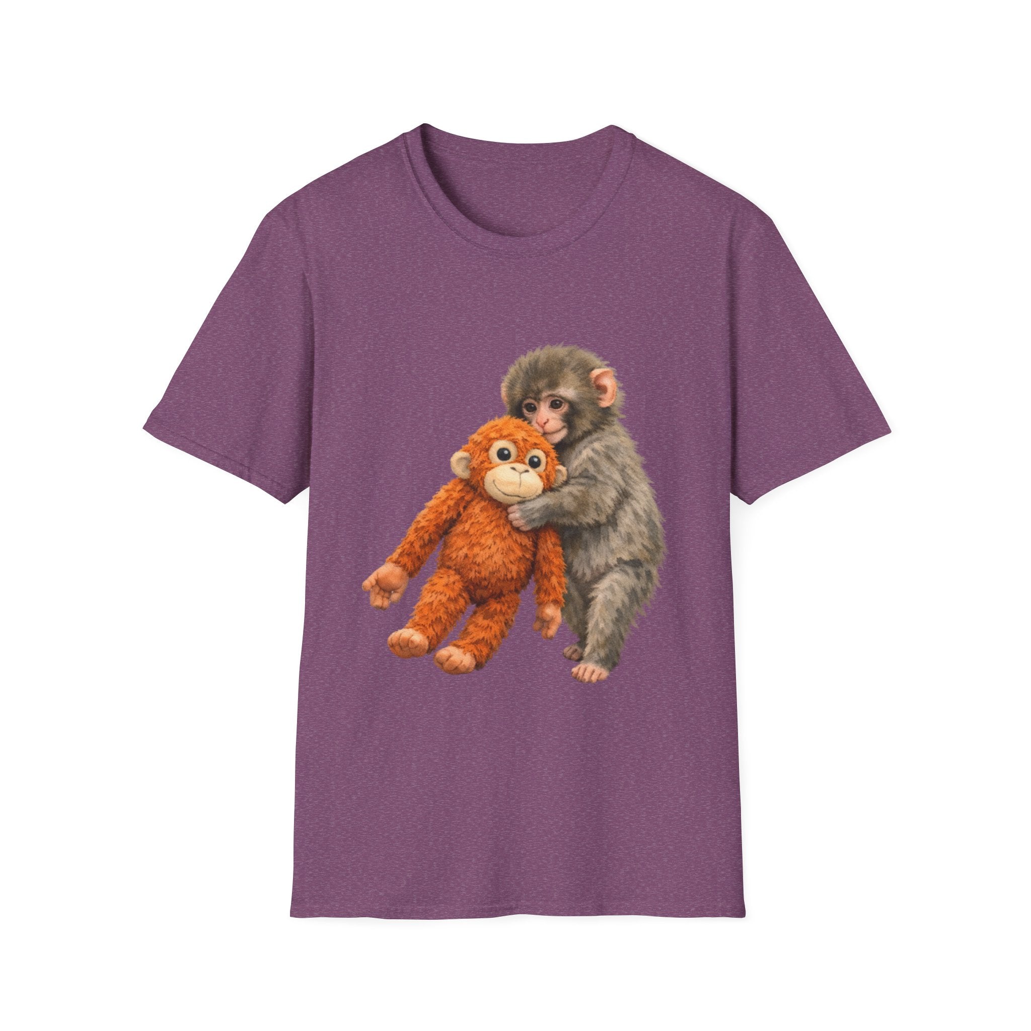 Chimpanzee with Stuffed Monkey T‑Shirt — Cute Baby Ape Holding Plush Tee