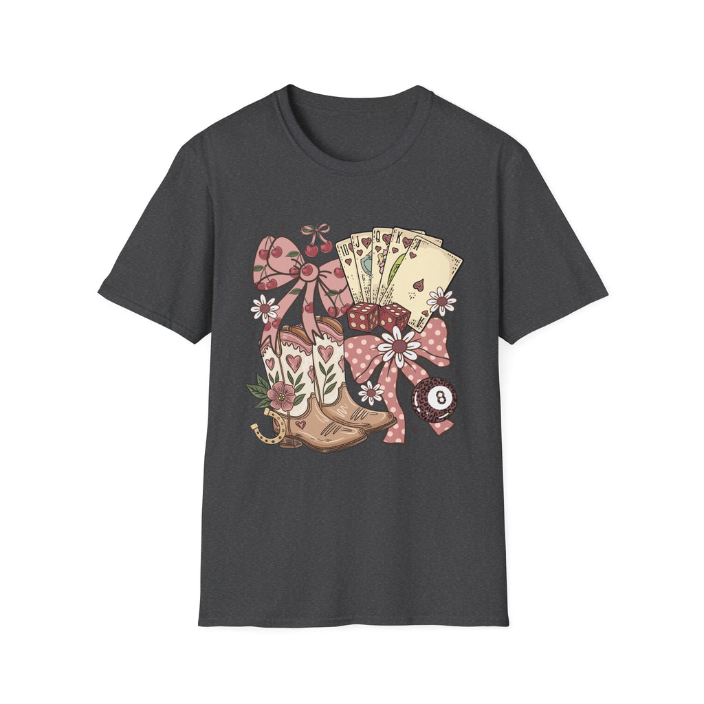 Cowgirl Aesthetic T‑Shirt — Western Boots, Cards & Ribbon Graphic