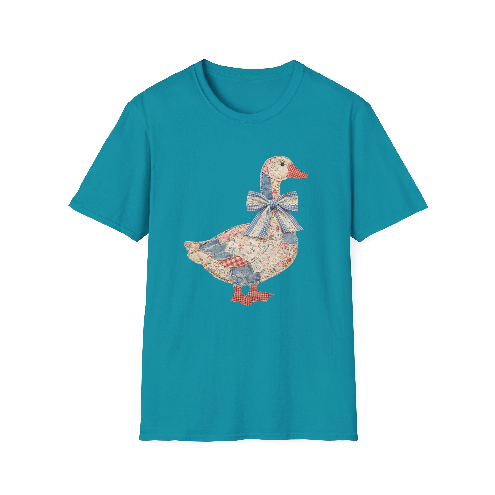 Vintage Patchwork Duck T-Shirt — Cute Floral Goose with Bow Tee