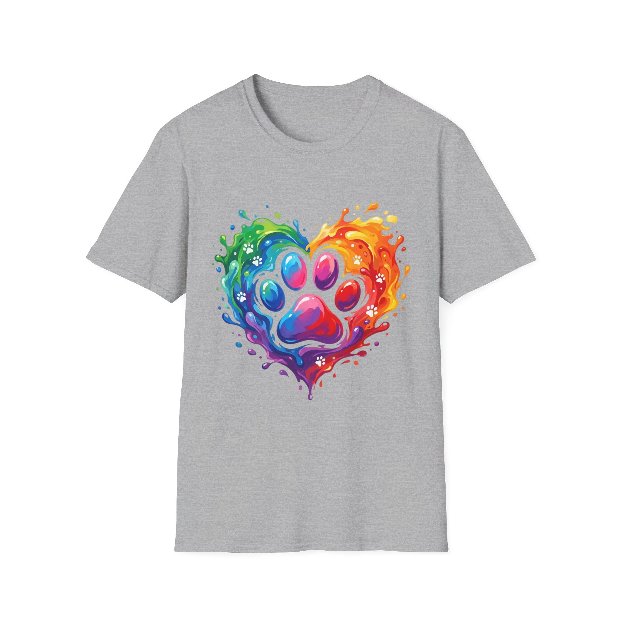 Rainbow Paw Heart T-Shirt — Colorful Pet Lover Tee