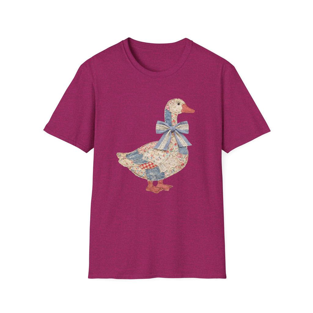 Vintage Patchwork Duck T-Shirt — Cute Floral Goose with Bow Tee