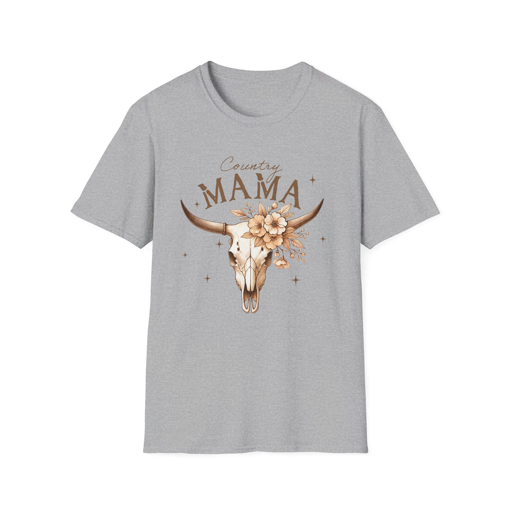 Country Mama T-Shirt — Floral Longhorn Skull Graphic