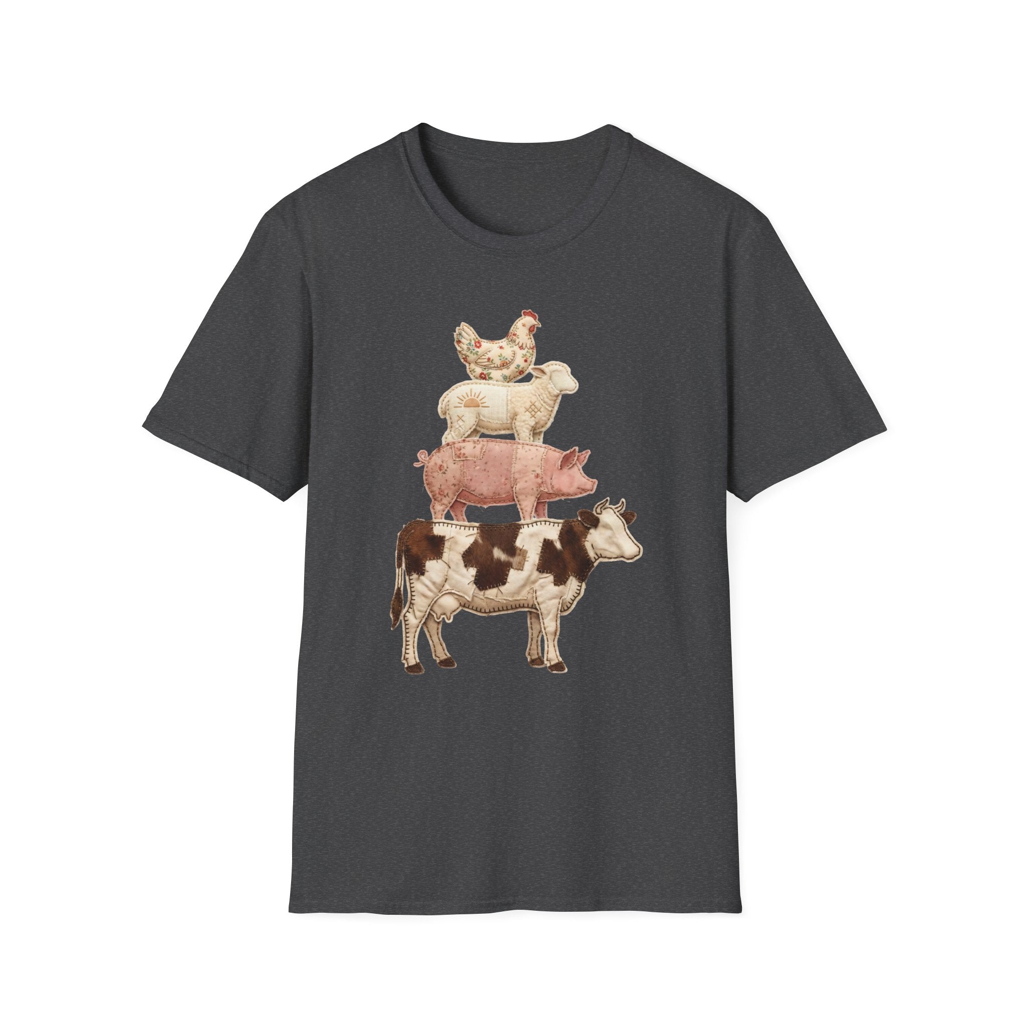 Farm Animal Stack T-Shirt — Vintage Cow, Pig, Sheep & Chicken Graphic Tee