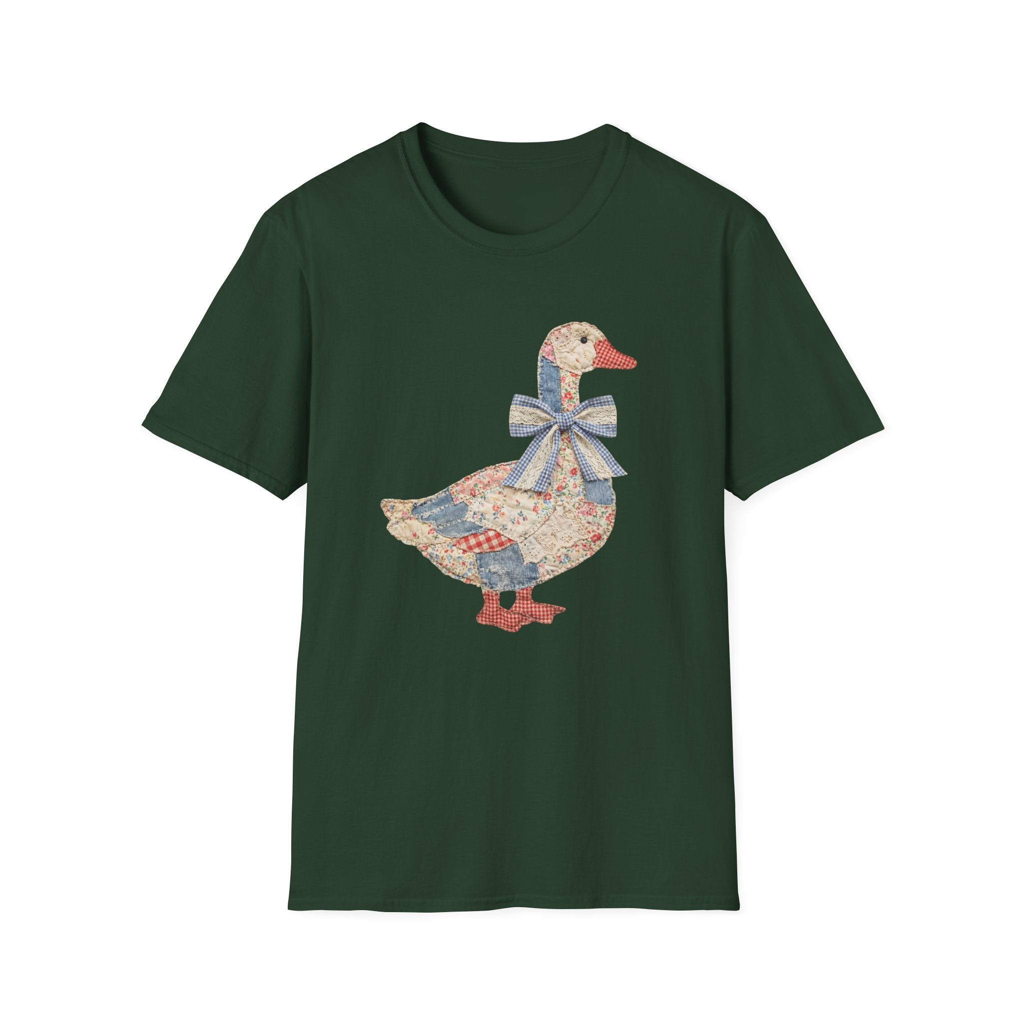 Vintage Patchwork Duck T-Shirt — Cute Floral Goose with Bow Tee