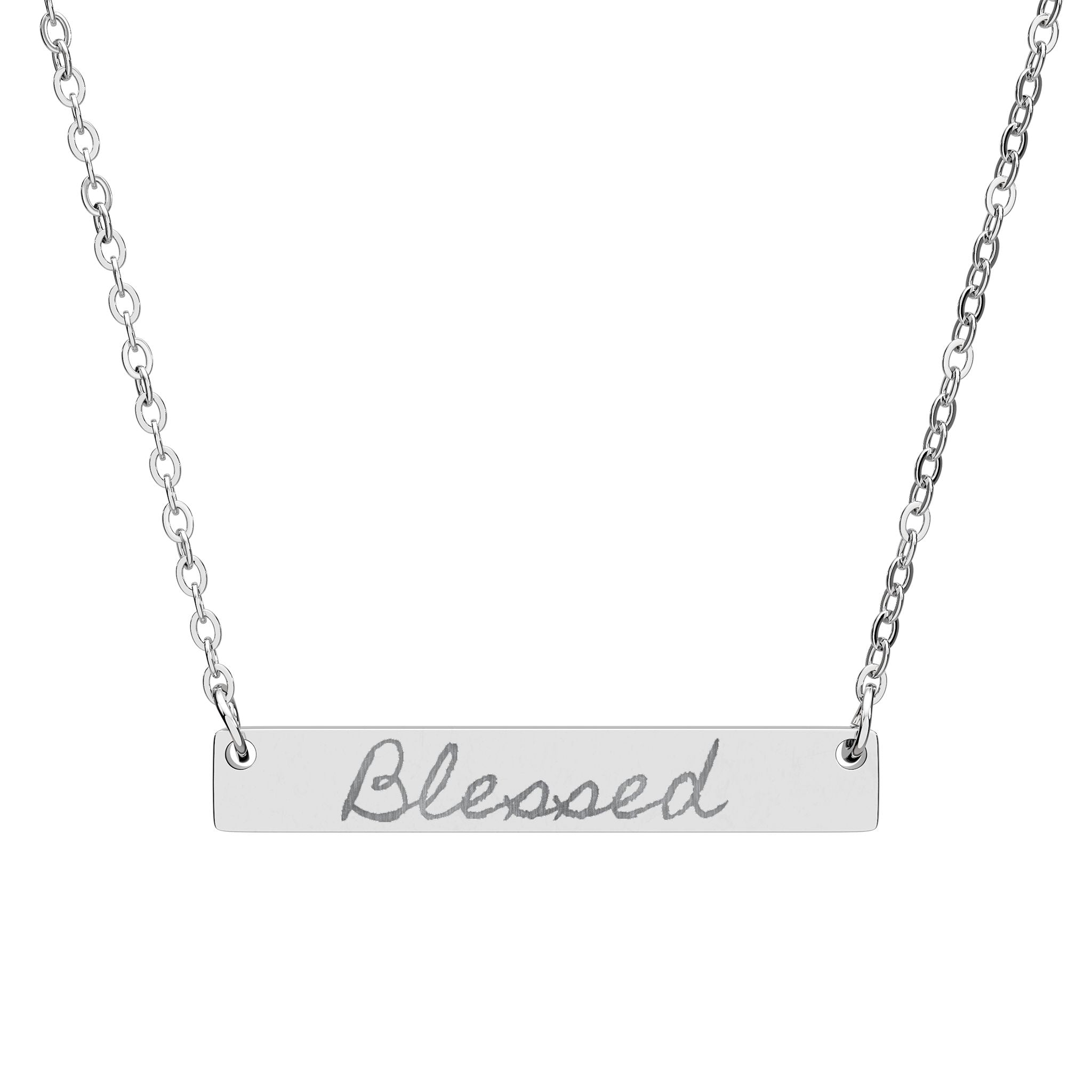 Blessed Engraved Bar Necklace — Personalized Horizontal Nameplate Jewelry (Silver or Rose Gold)