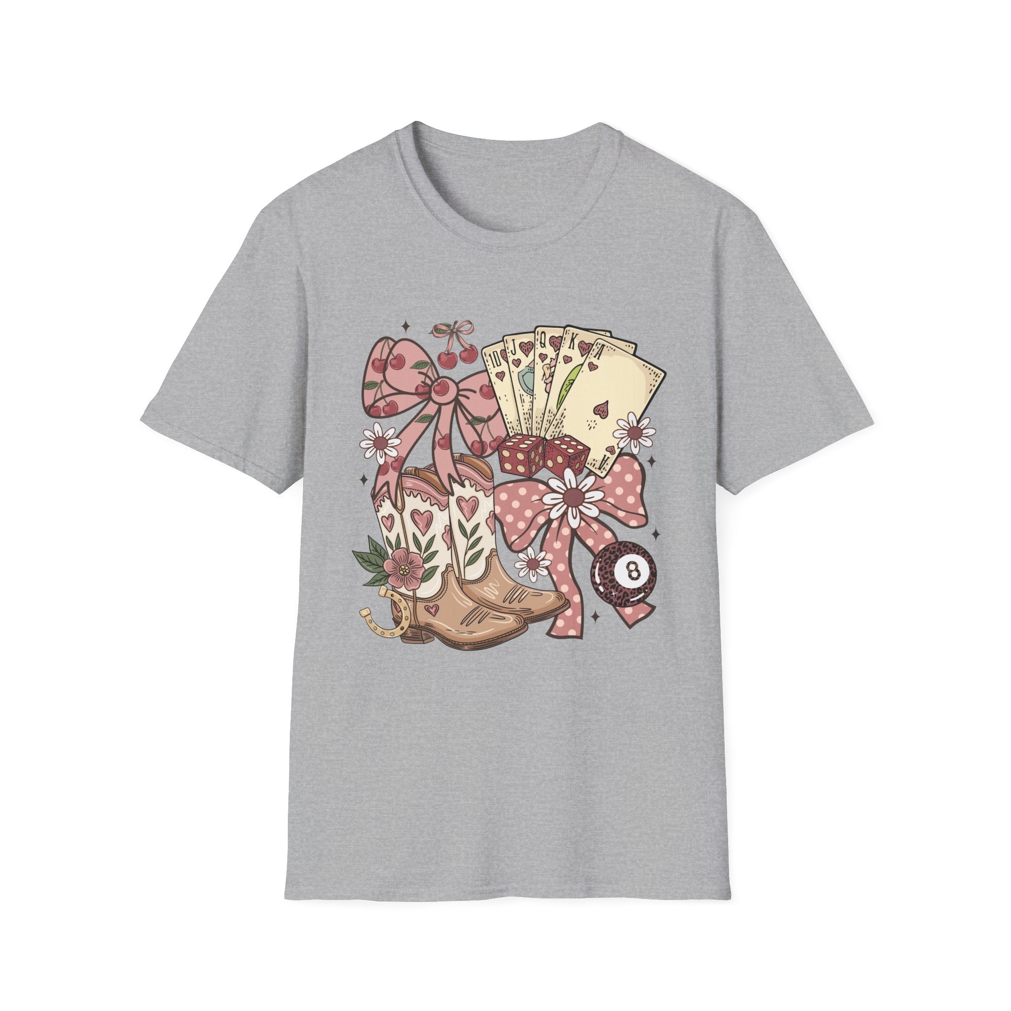 Cowgirl Aesthetic T‑Shirt — Western Boots, Cards & Ribbon Graphic