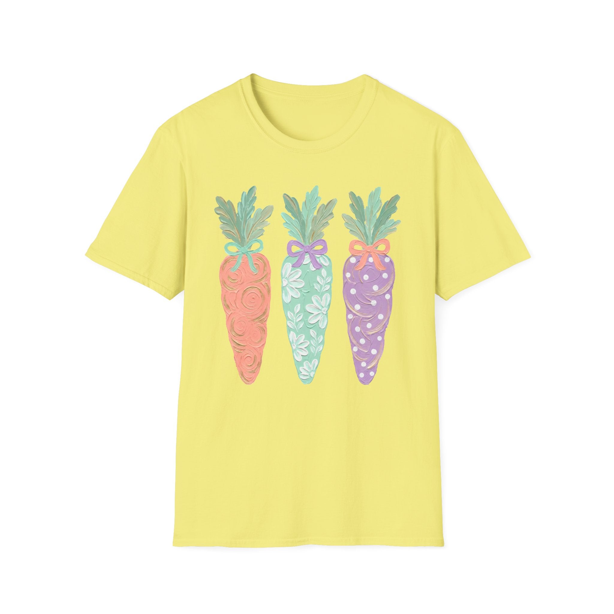 Carrot Trio Graphic T-Shirt — Pastel Floral Easter Tee