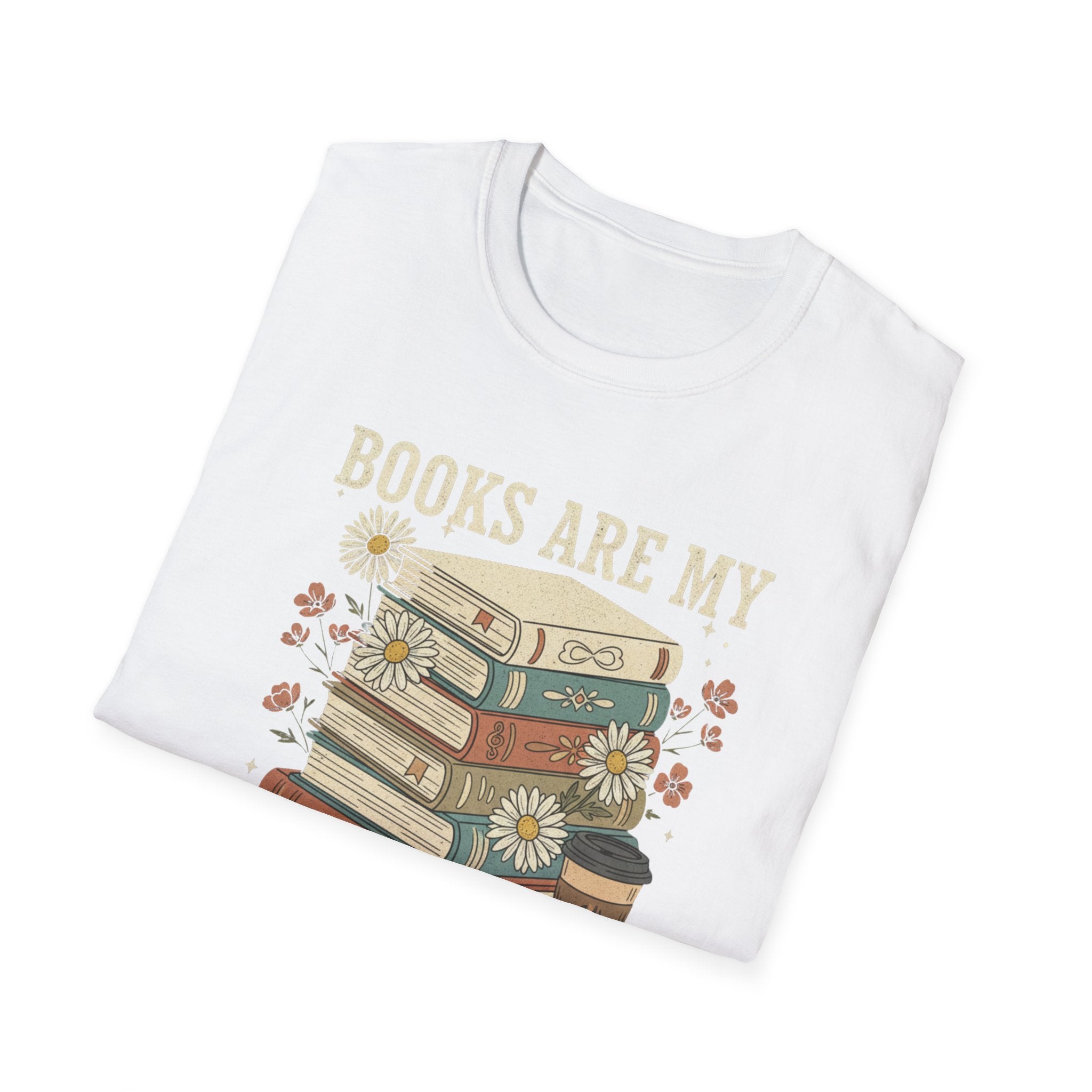 Books Are My Therapy T-Shirt — Stack of Books & Coffee Literary Tee