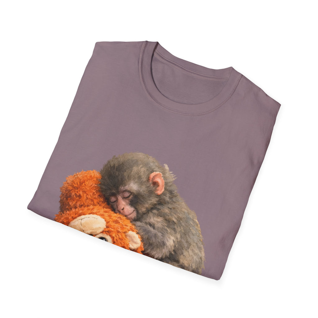 Baby Monkey & Teddy T-Shirt — Cute Sleepy Primate Graphic Tee
