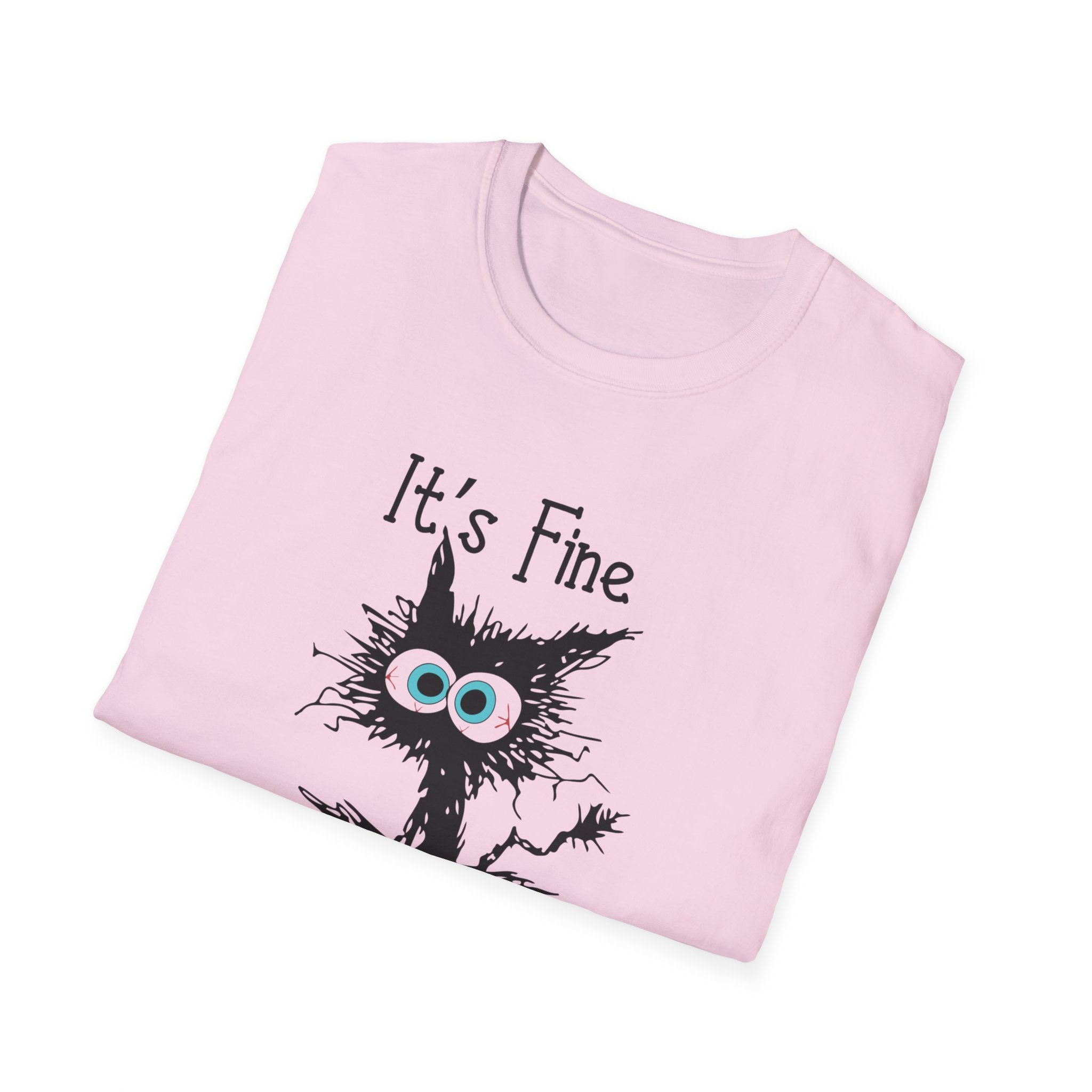 It's Fine Cat T-Shirt — Funny Grunge Cat Graphic Tee ("It's Fine I'm Fine Everything Is Fine")