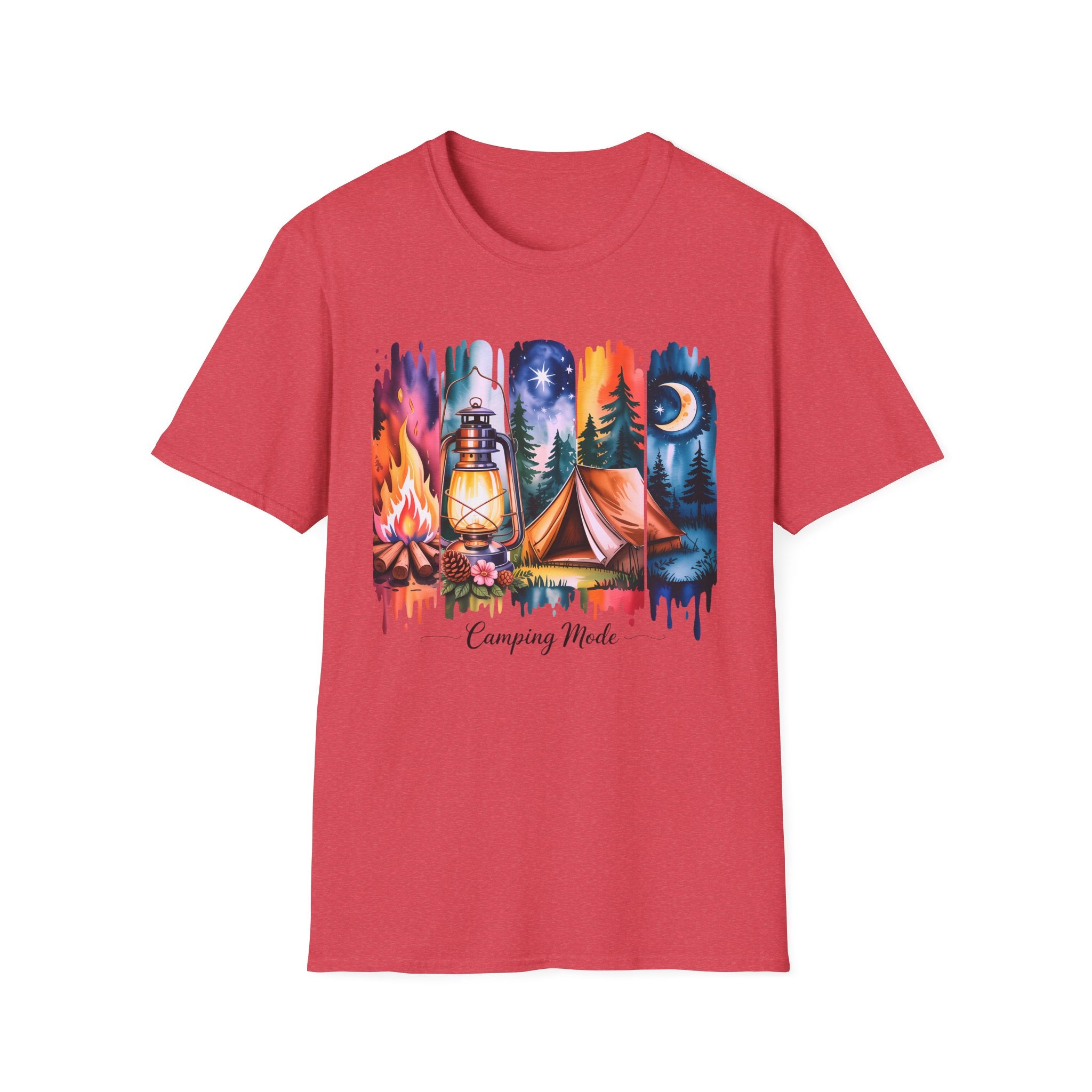 Camping Mode T-Shirt — Watercolor Campfire Lantern Tent Graphic Tee