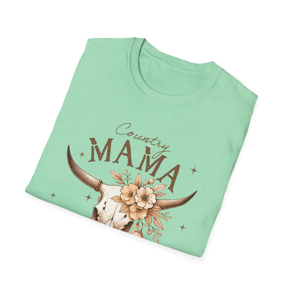 Country Mama T-Shirt — Floral Longhorn Skull Graphic