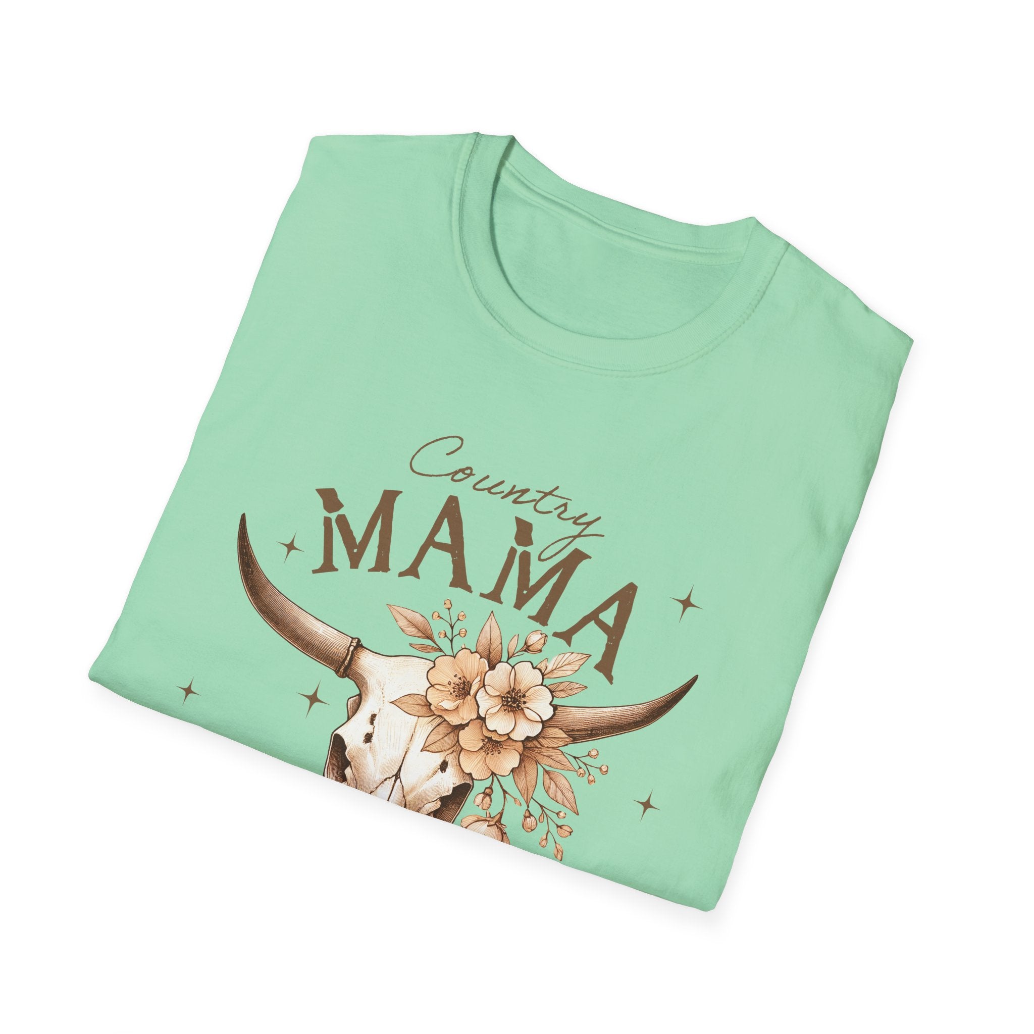 Country Mama T-Shirt — Floral Longhorn Skull Graphic