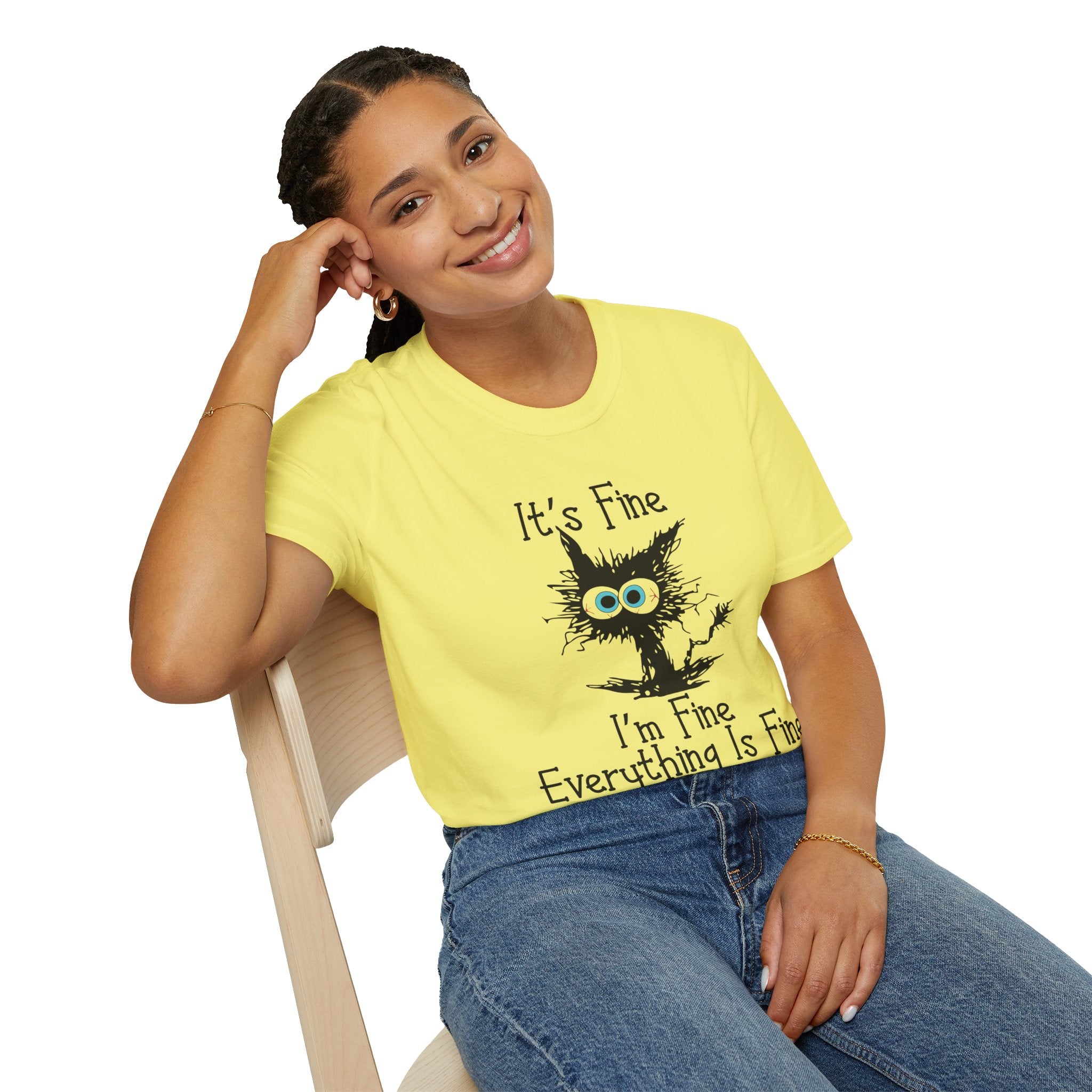 It's Fine Cat T-Shirt — Funny Grunge Cat Graphic Tee ("It's Fine I'm Fine Everything Is Fine")