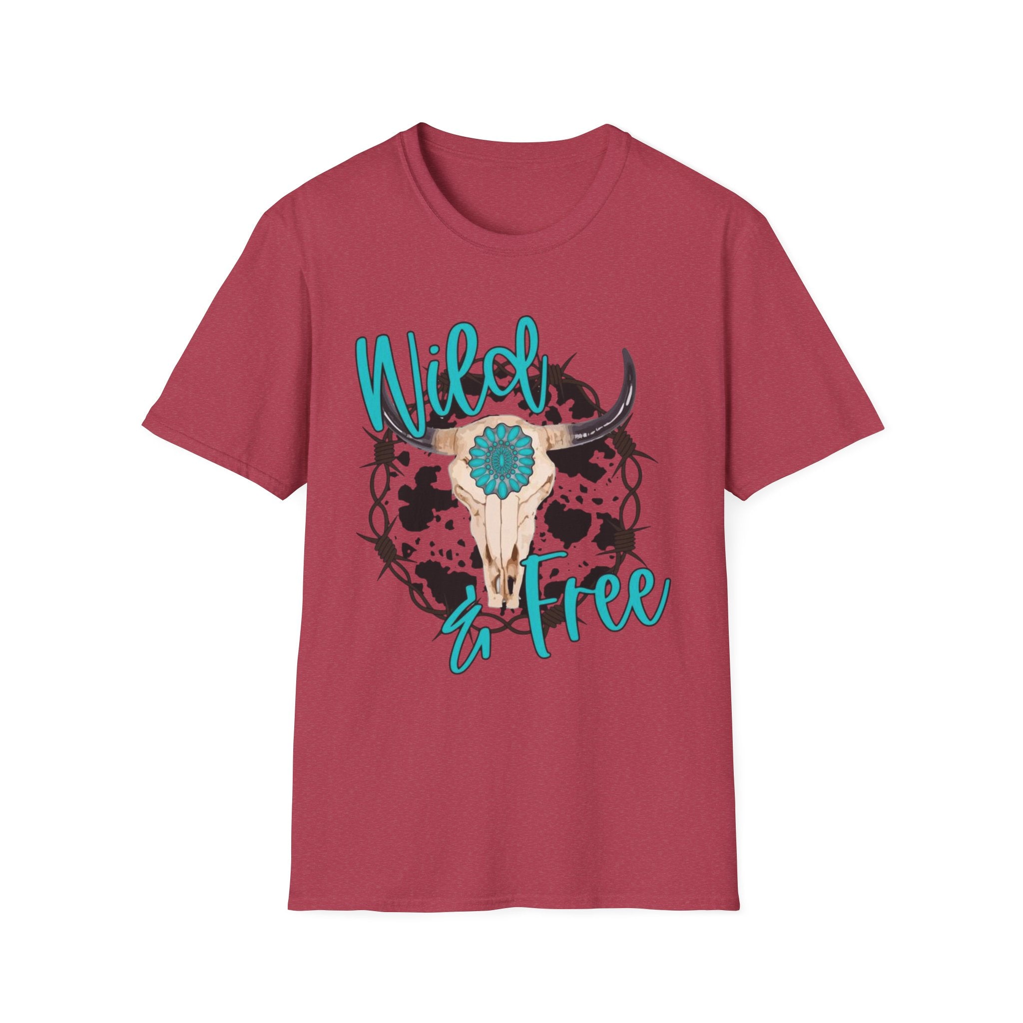Wild & Free Cow Skull T-Shirt — Turquoise Boho Western Graphic Tee