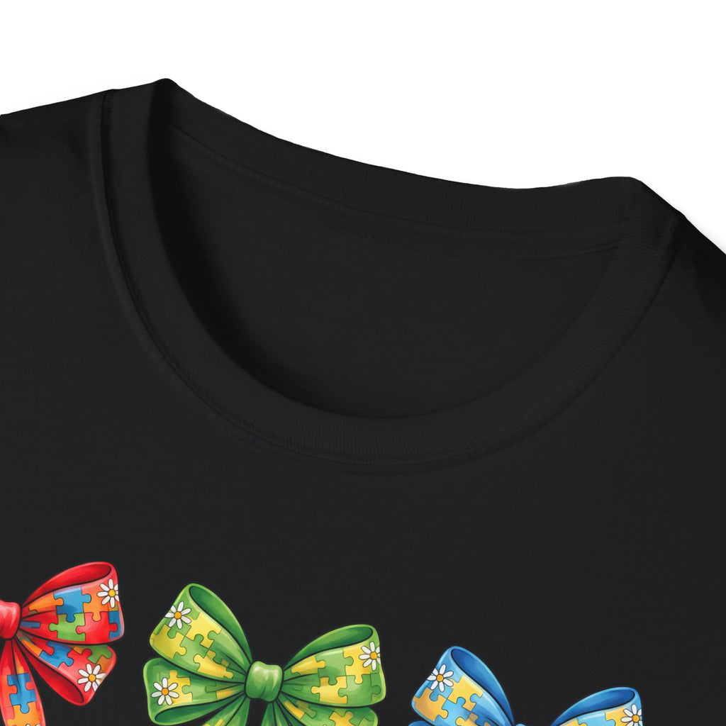 Autism Awareness T-Shirt — "Autism: Accept • Understand • Love" with Colorful Ribbon Bows