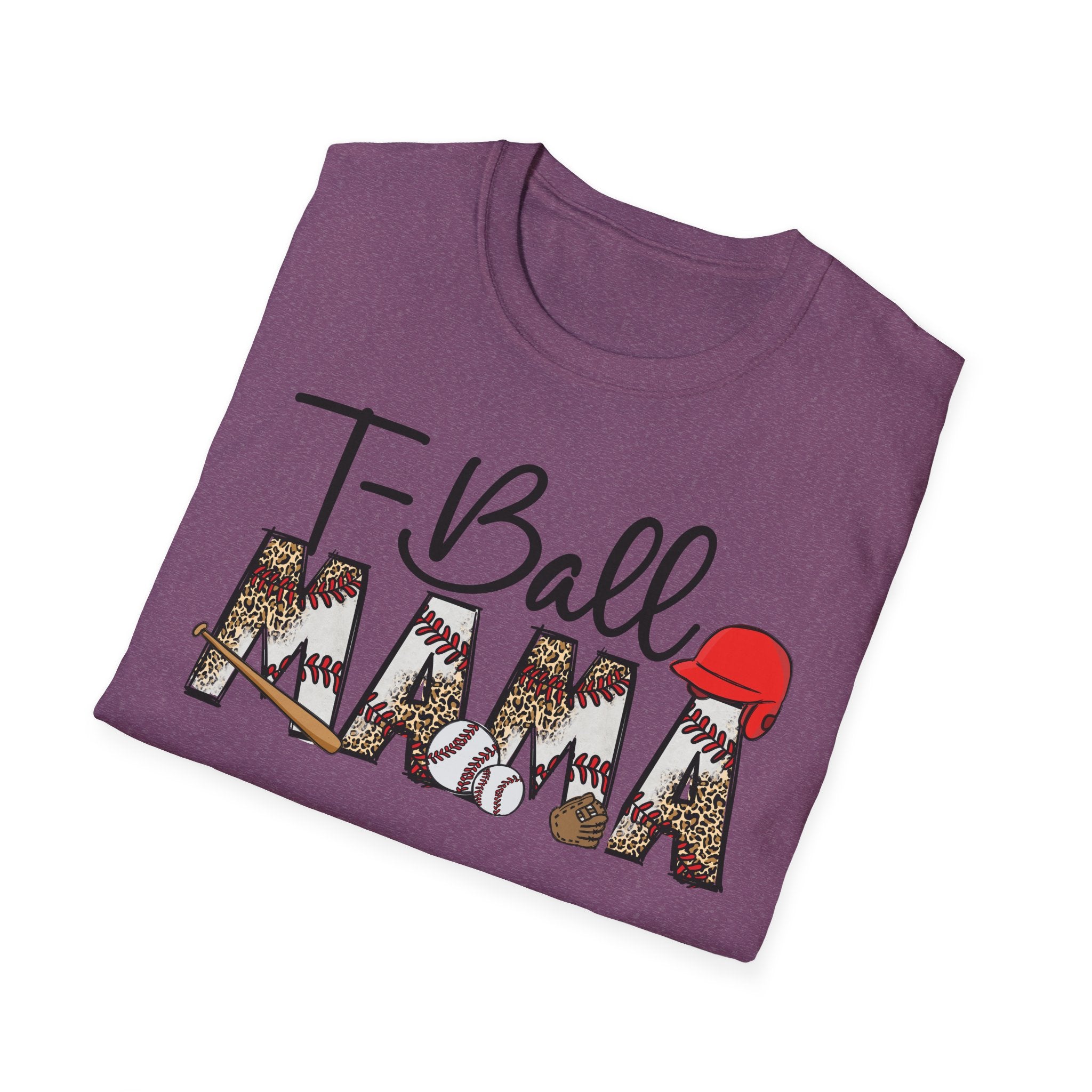 T‑Ball Mama T-Shirt — Leopard Print 'Mama' with Red Cap, Cute Sports Mom Tee