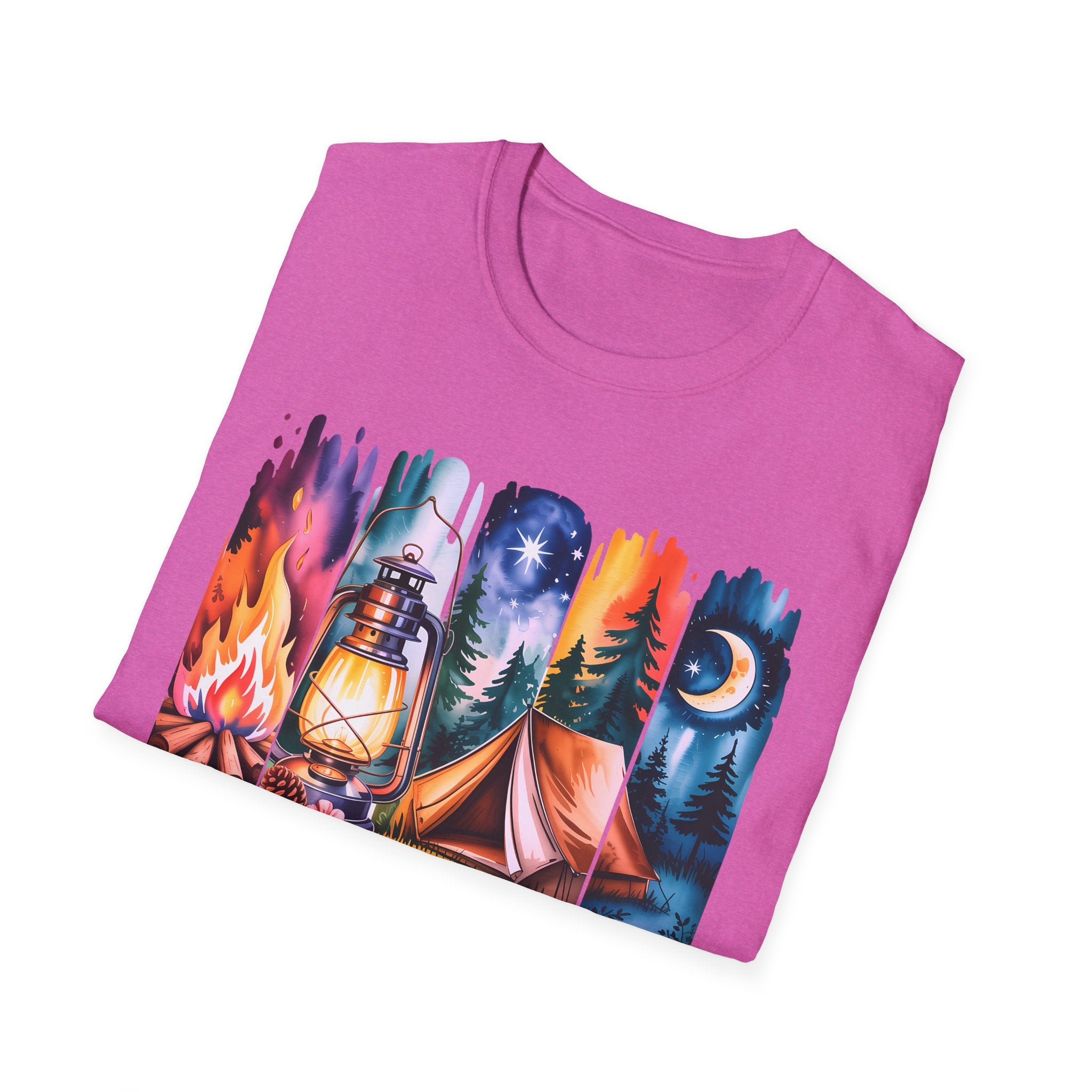 Camping Mode T-Shirt — Watercolor Campfire Lantern Tent Graphic Tee