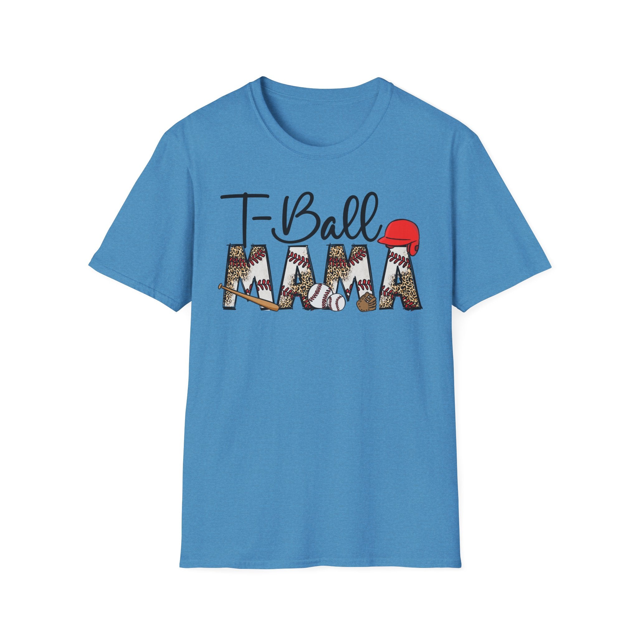 T‑Ball Mama T-Shirt — Leopard Print 'Mama' with Red Cap, Cute Sports Mom Tee