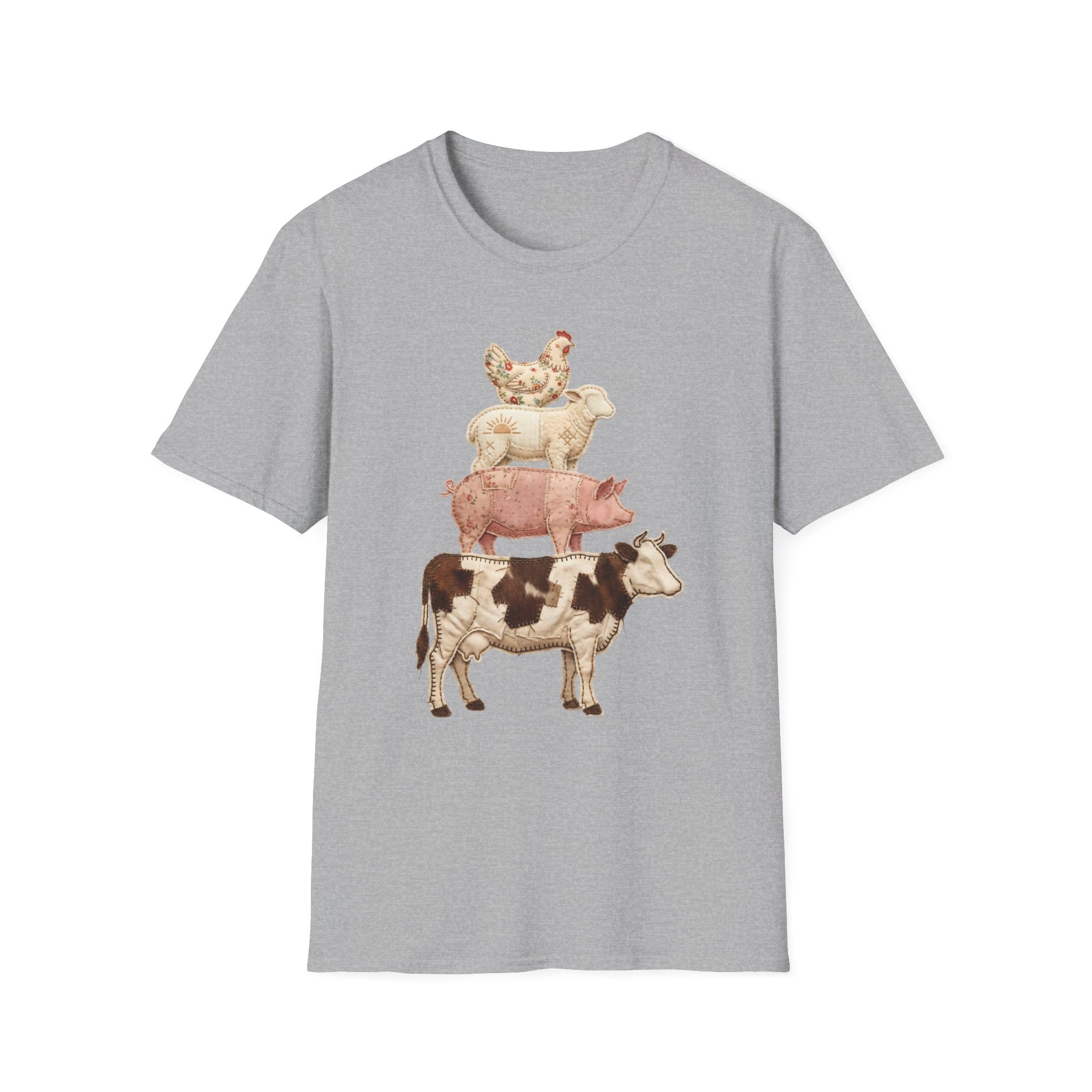 Farm Animal Stack T-Shirt — Vintage Cow, Pig, Sheep & Chicken Graphic Tee