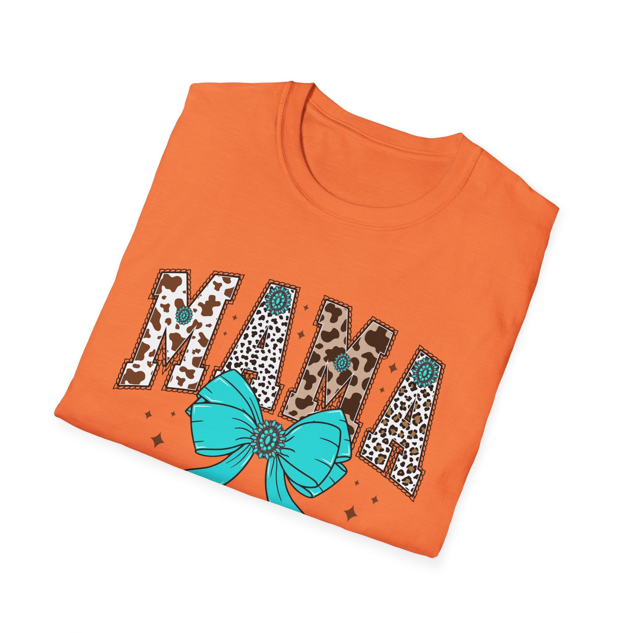 Mama Leopard Print Tee with Teal Bow – Cute Mother's Day Shirt