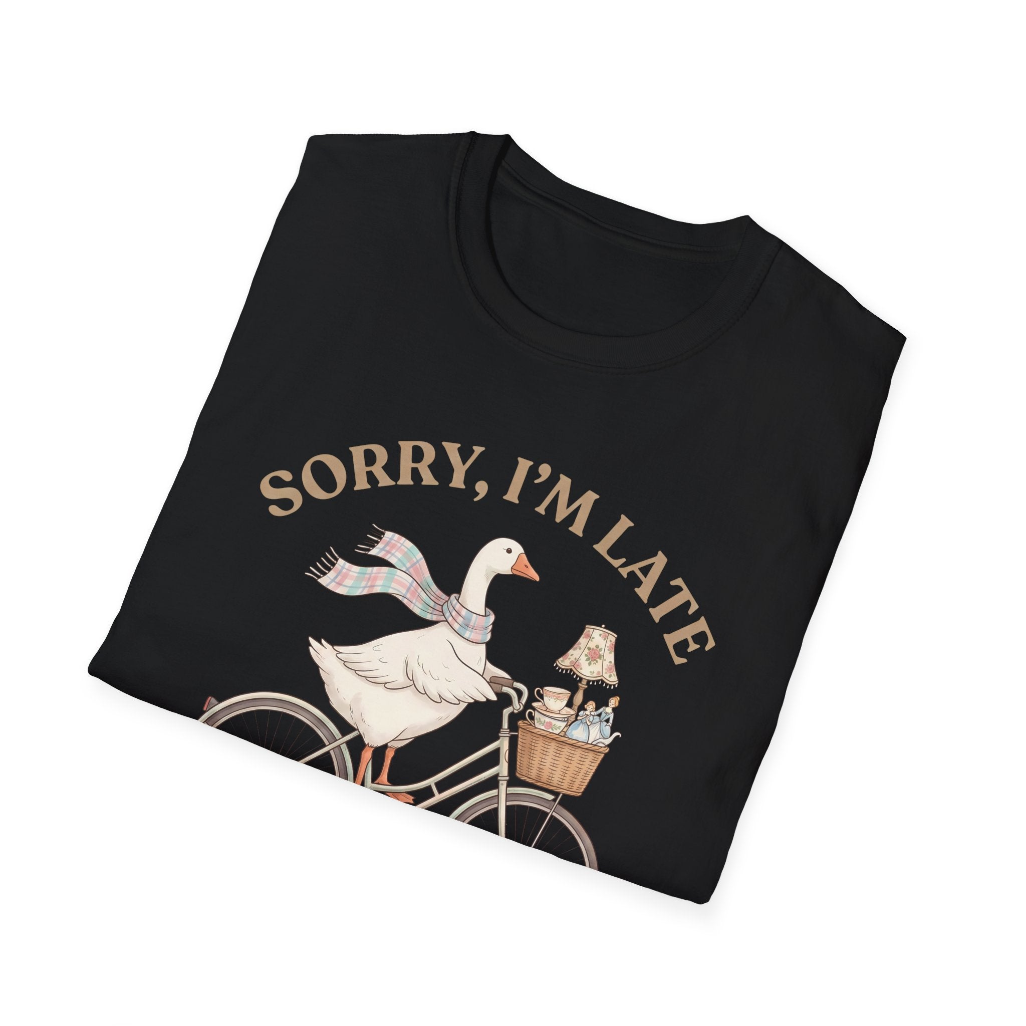 Thrifting Goose T‑Shirt — "Sorry I'm Late I Was Busy Thrifting" Vintage Bike Design