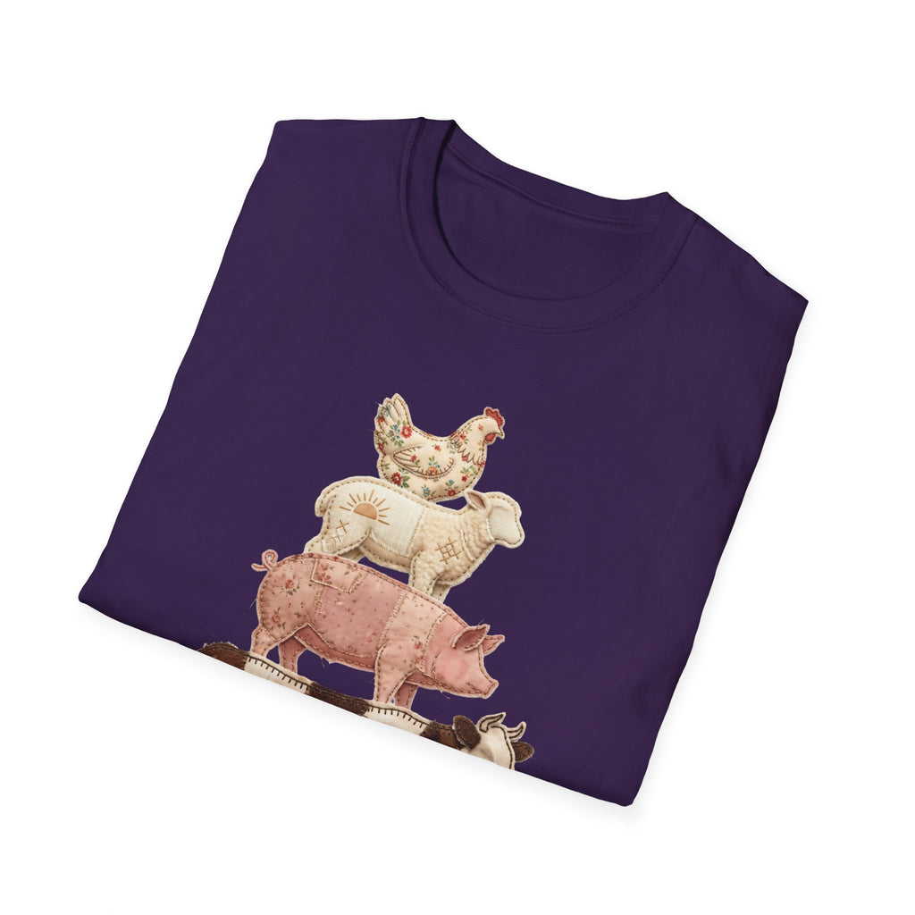 Farm Animal Stack T-Shirt — Vintage Cow, Pig, Sheep & Chicken Graphic Tee