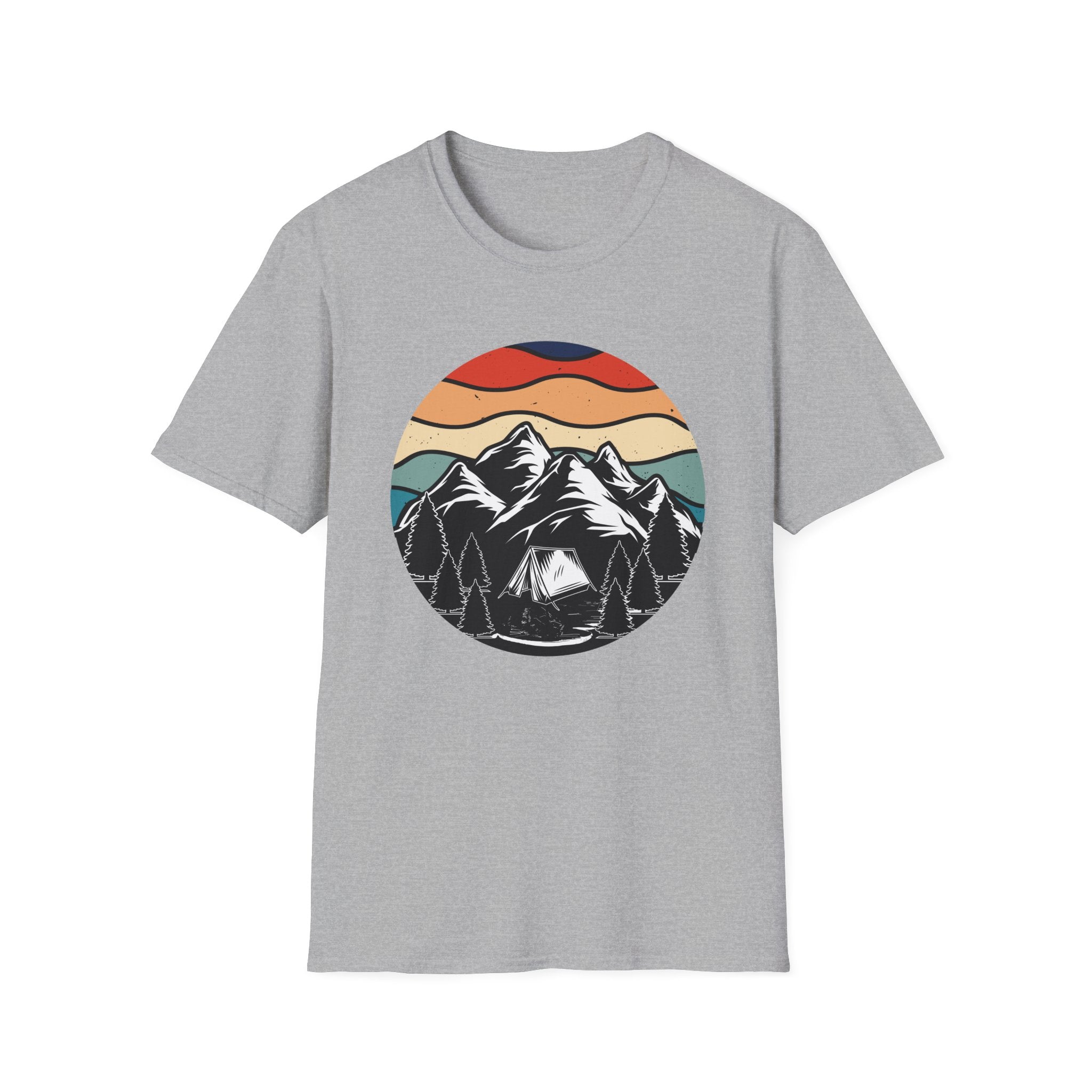 Retro Mountain Graphic T-Shirt — Sunset Camping Wilderness Tee