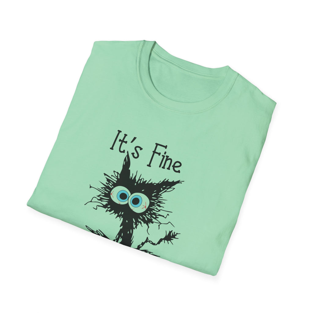 It's Fine Cat T-Shirt — Funny Grunge Cat Graphic Tee ("It's Fine I'm Fine Everything Is Fine")