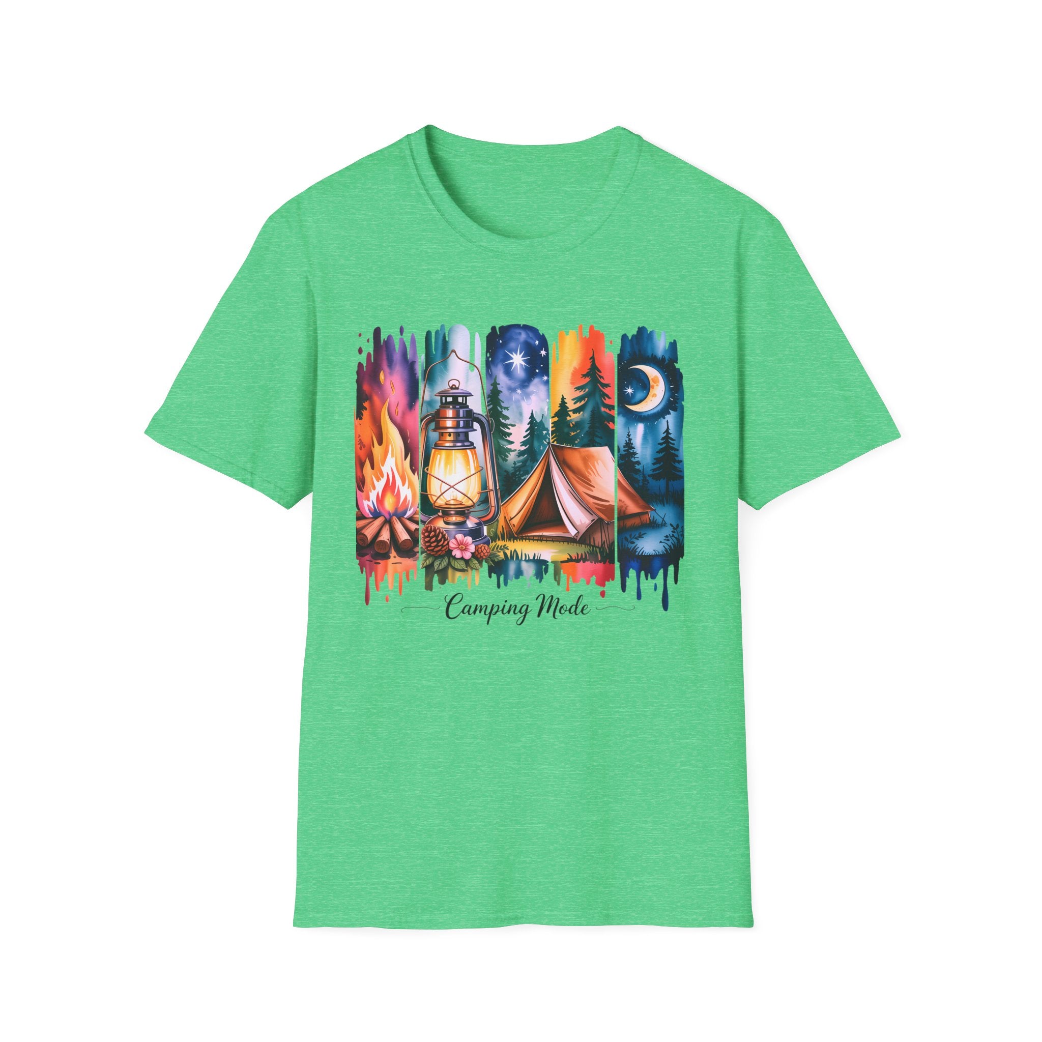 Camping Mode T-Shirt — Watercolor Campfire Lantern Tent Graphic Tee
