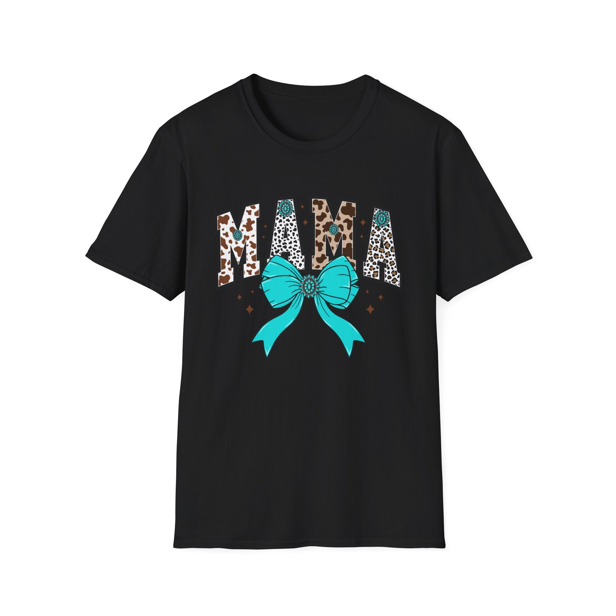 Mama Leopard Print Tee with Teal Bow – Cute Mother's Day Shirt